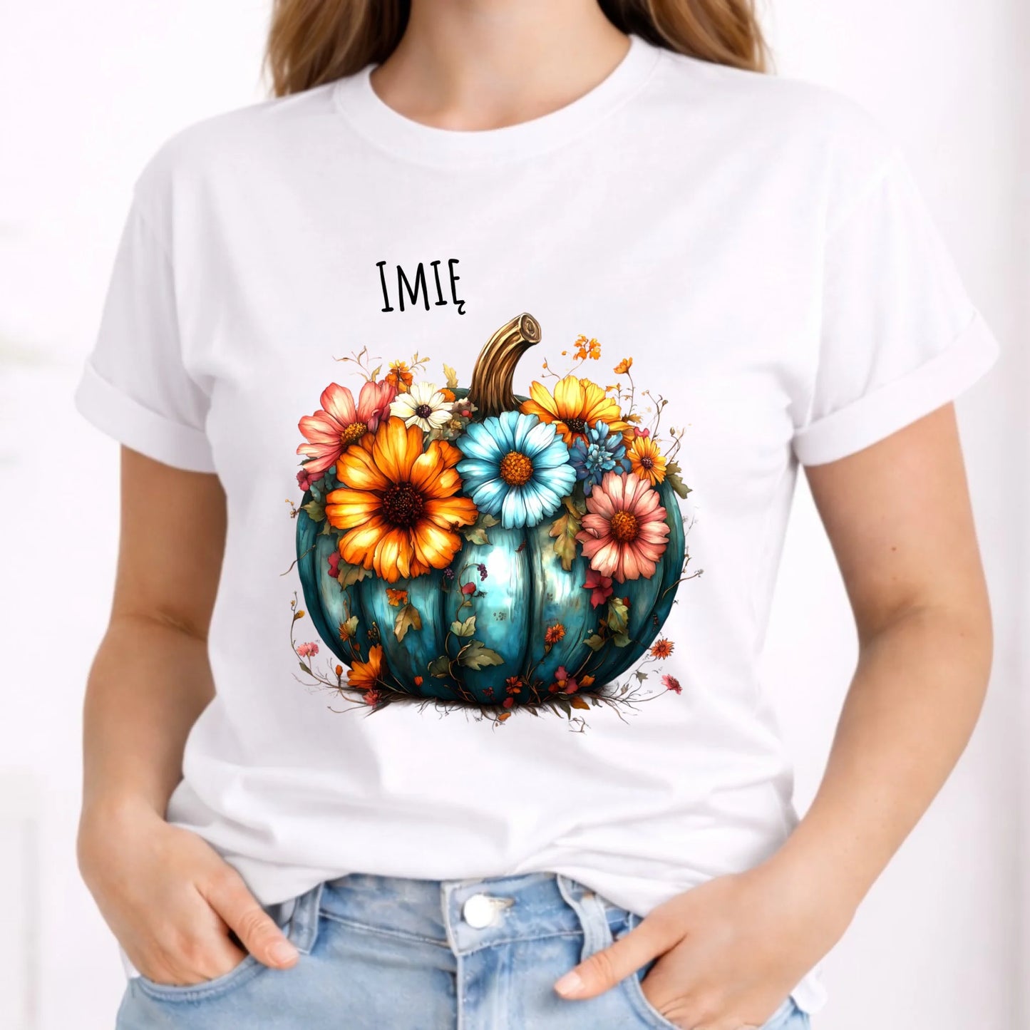 Koszulka damska jesienna - Kwiatowa dynia - personalizowana JS27 - StoryCups.pl