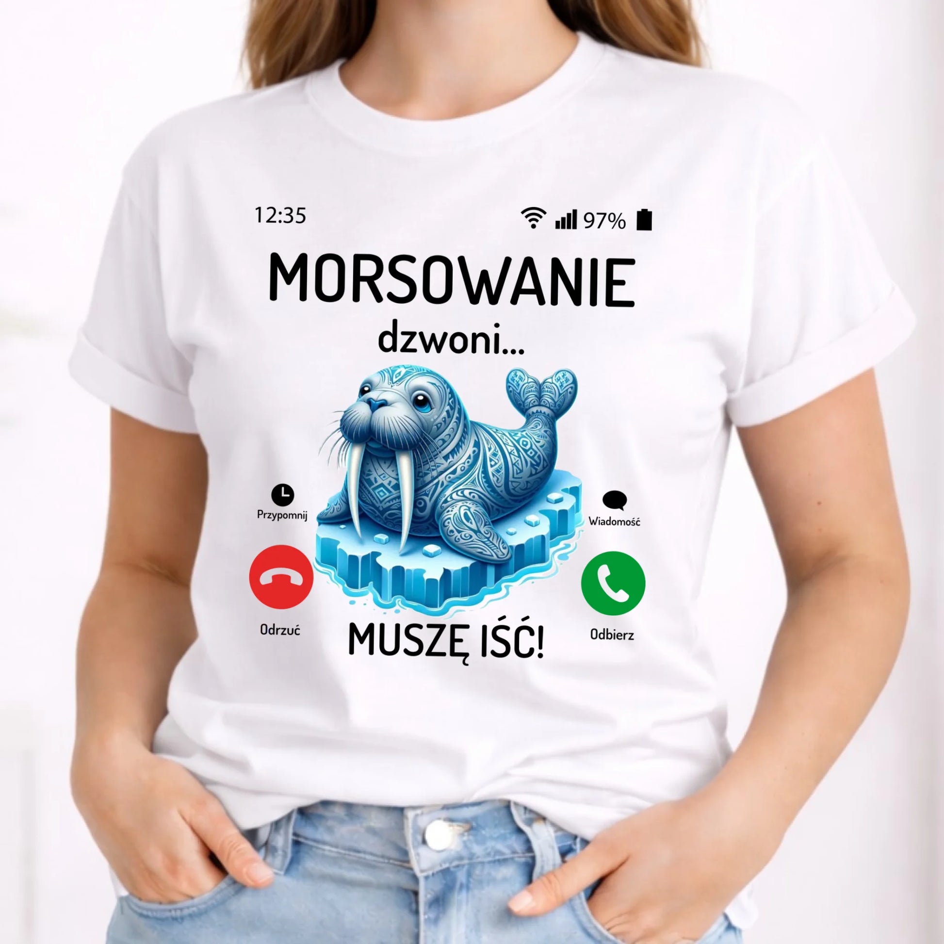 Koszulka damska - prezent dla morsa - Morsowanie dzwoni muszę iść - Mors HM04 - StoryCups.pl