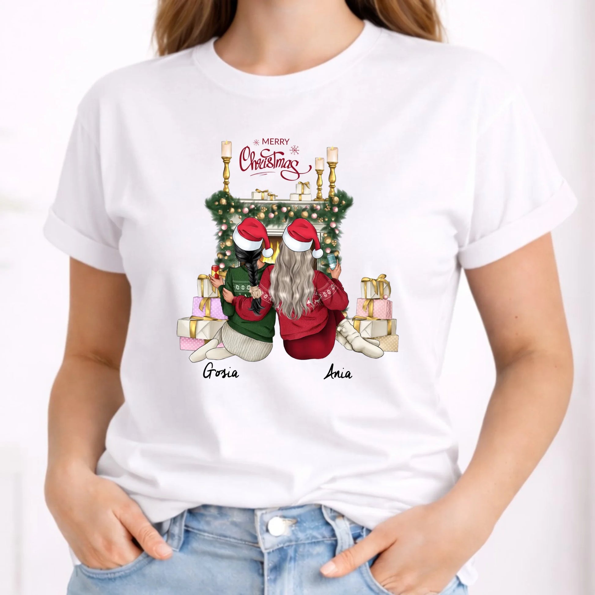 Koszulka damska świąteczna - prezent dla przyjaciółki - personalizowane postacie 2-4 osoby PR04 - StoryCups.pl