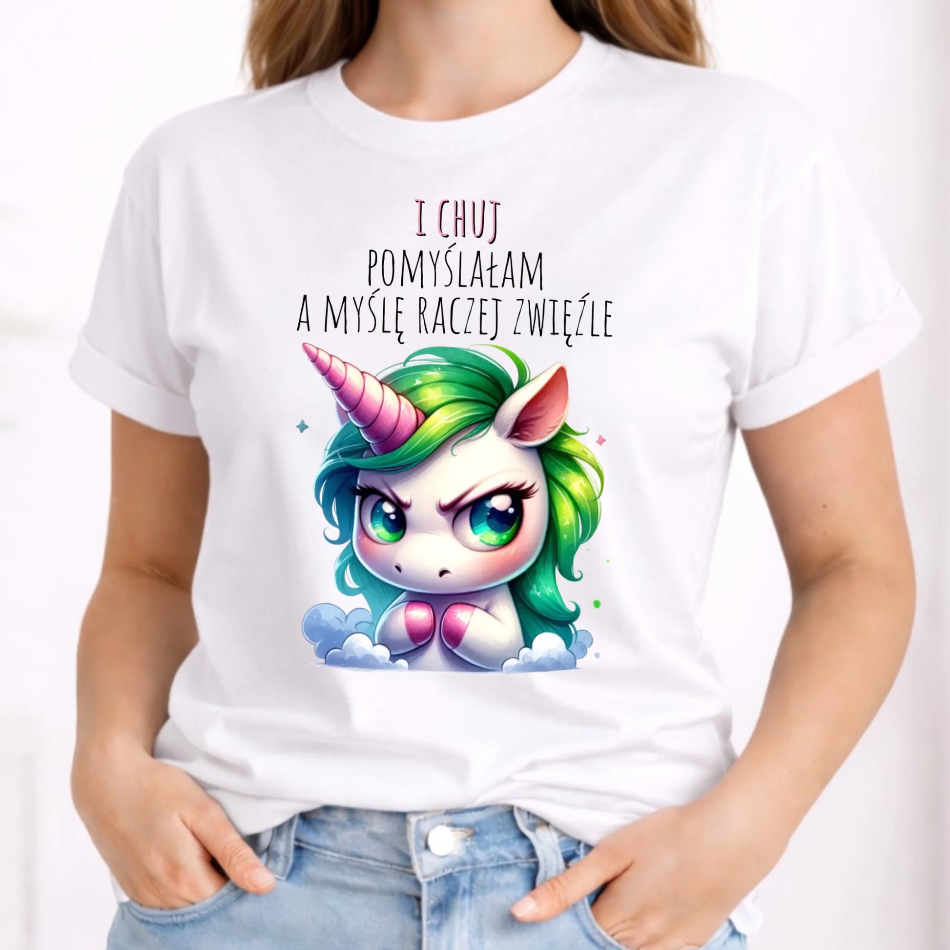 Koszulka damska z jednorożcem – I ch*j pomyślałam – bez cenzury DZ12 - StoryCups.pl