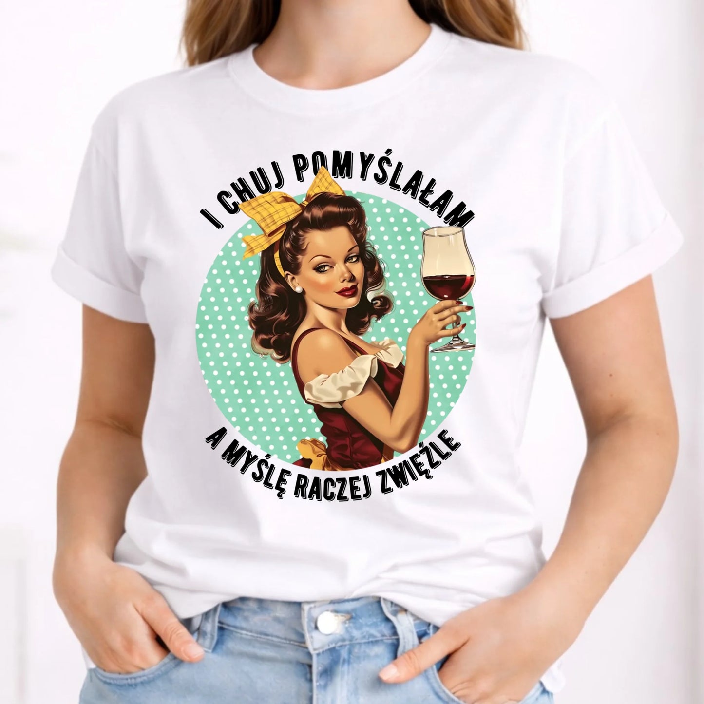 Koszulka damska retro - I ch*j pomyślałam, a myślę raczej zwięźle – bez cenzury DZ13 - StoryCups.pl