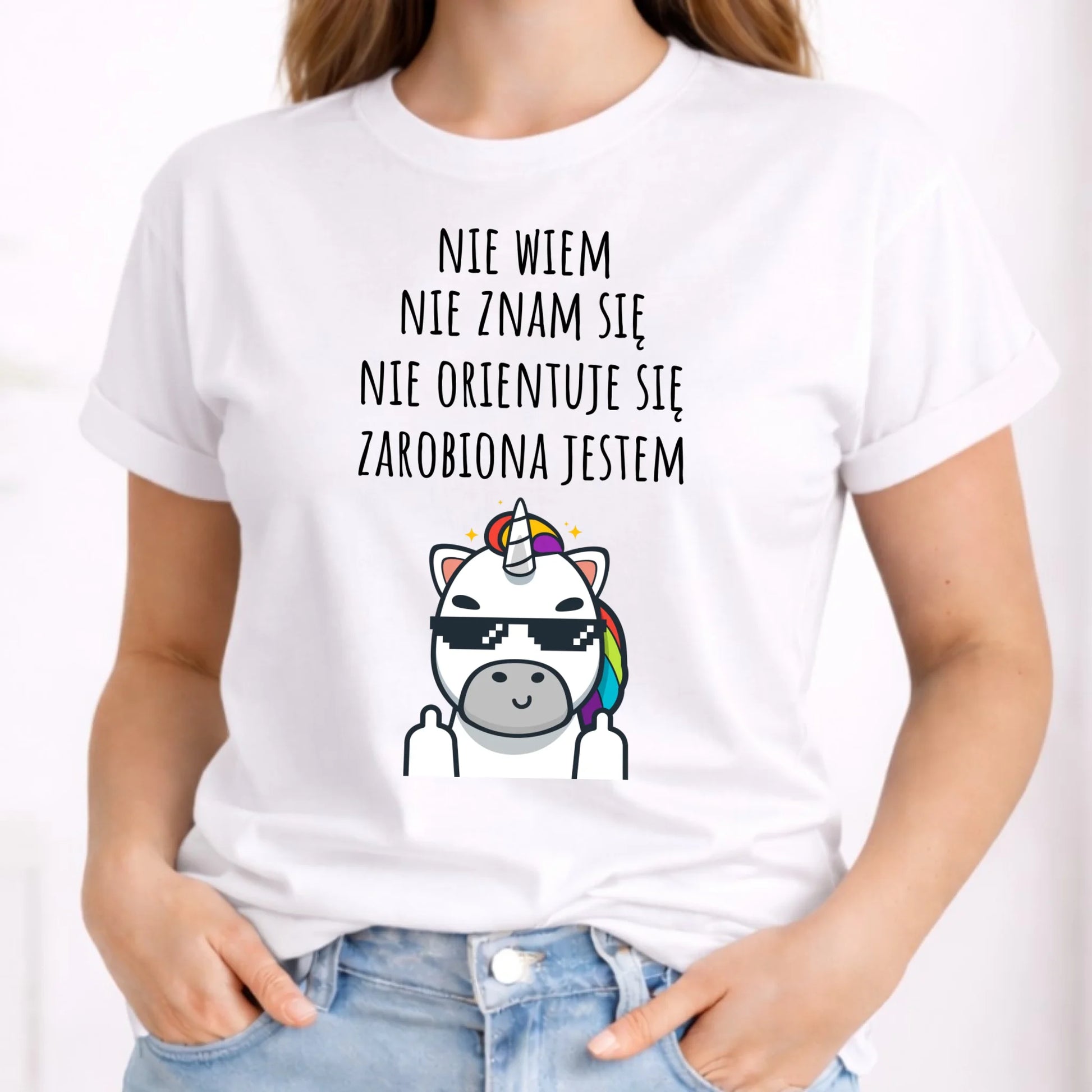 Koszulka damska - Nie wiem, nie znam się, zarobiona jestem DZ05 - StoryCups.pl