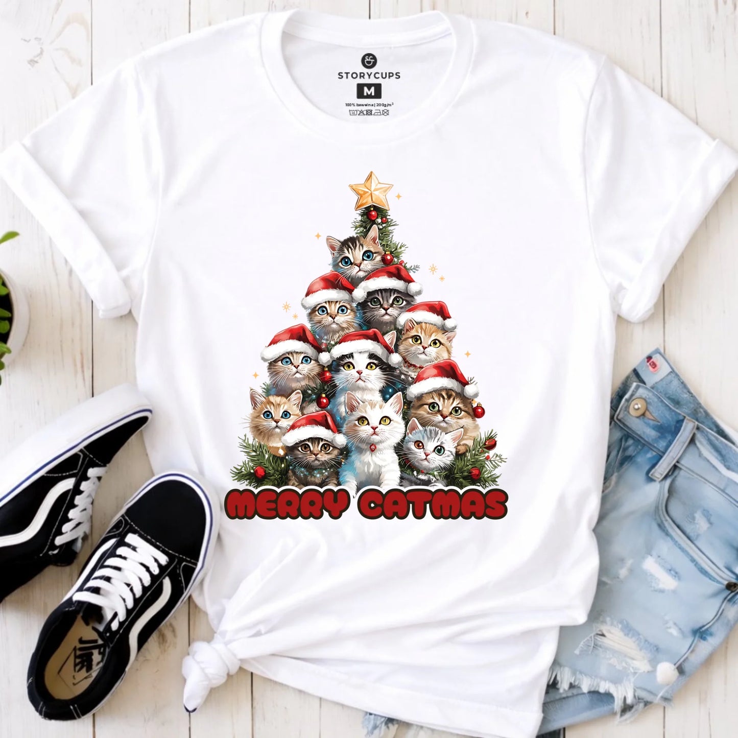 Koszulka damska świąteczna - Kocia choinka Merry Catmas BN20 - StoryCups.pl
