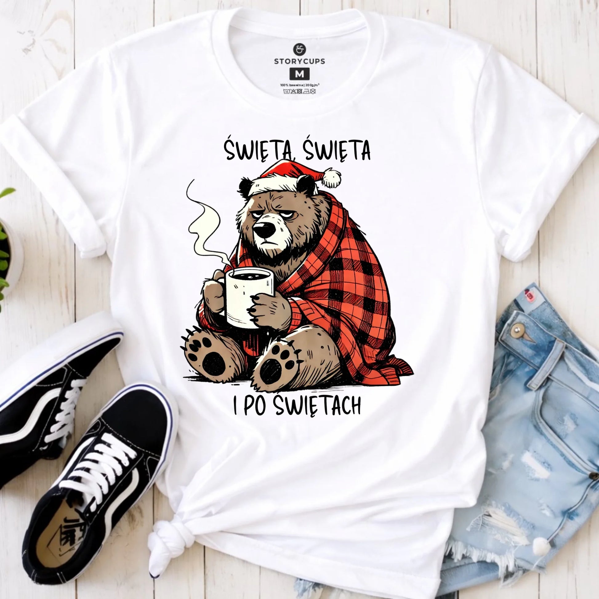 Koszulka damska świąteczna - Miś Święta, święta i po świętach BN16 - StoryCups.pl