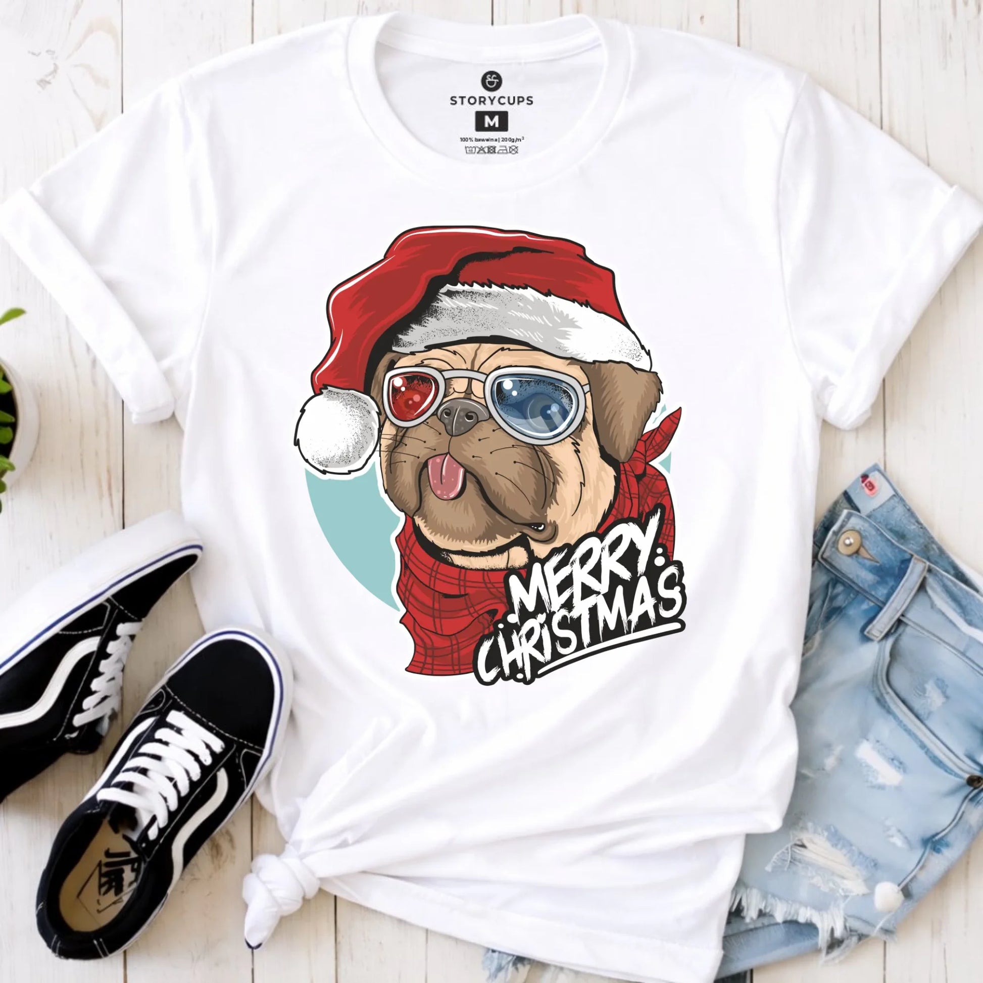 Koszulka damska świąteczna - Mops Merry Christmas BN62 - StoryCups.pl