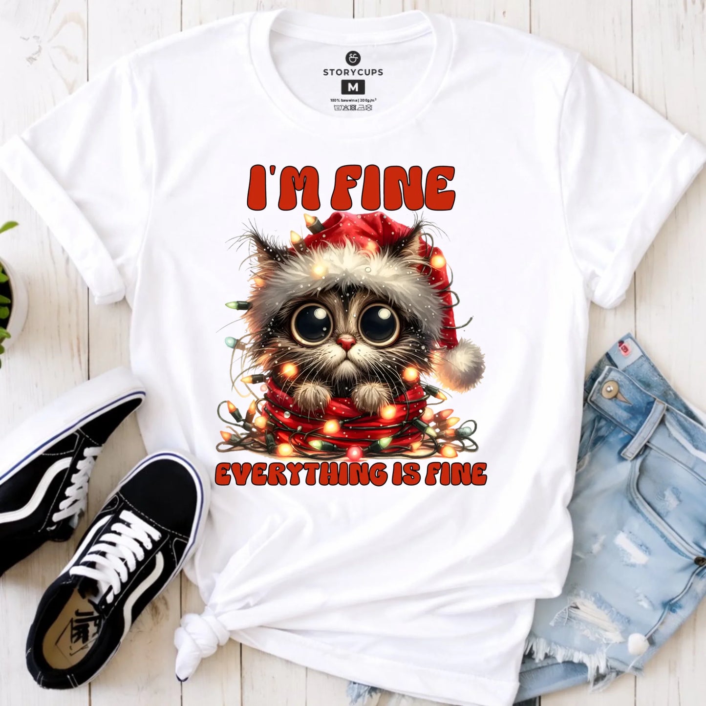 Koszulka damska świąteczna - Kotek I'm fine everything is fine BN67 - StoryCups.pl