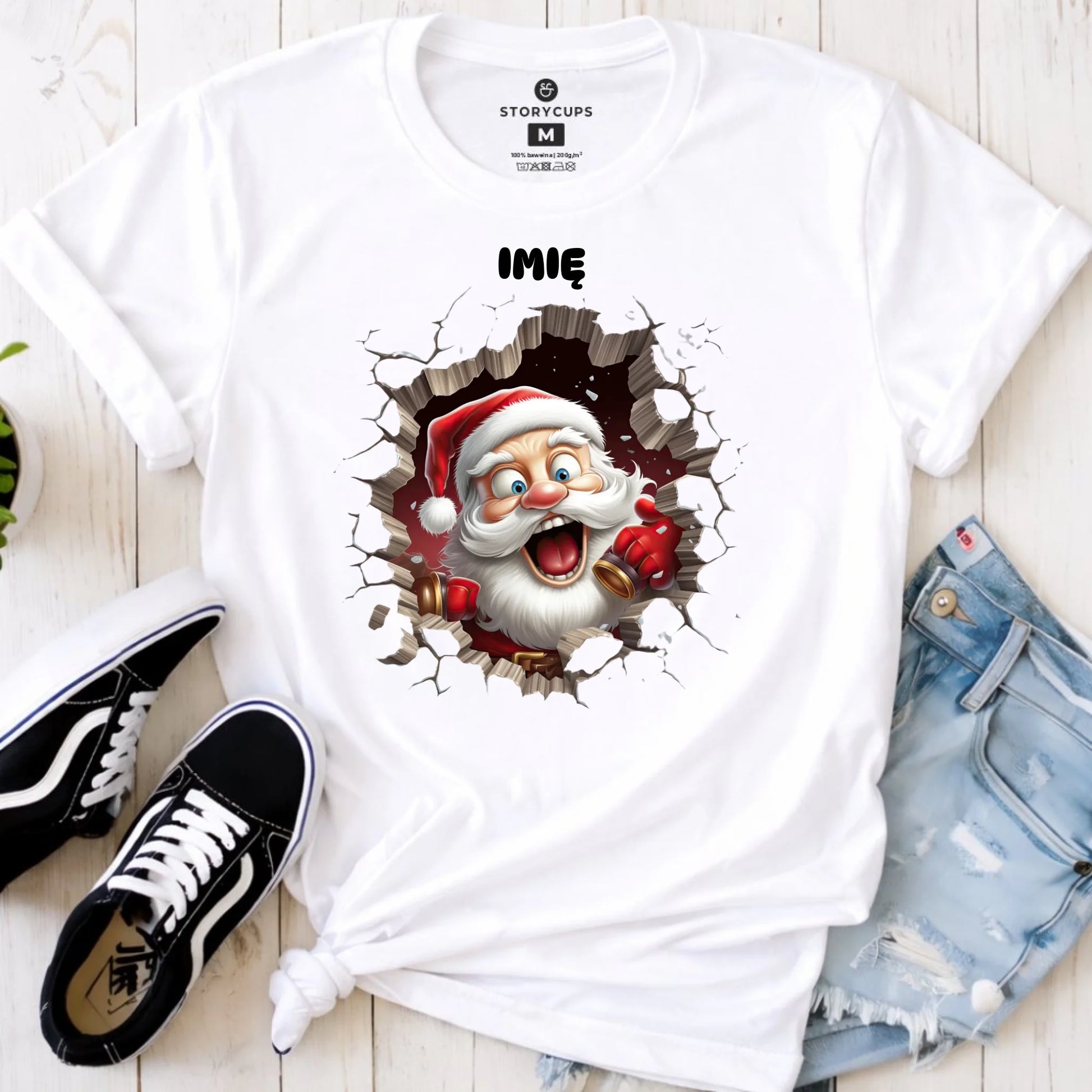 Koszulka damska świąteczna - Mikołaj 3D - personalizowana BN85 - StoryCups.pl