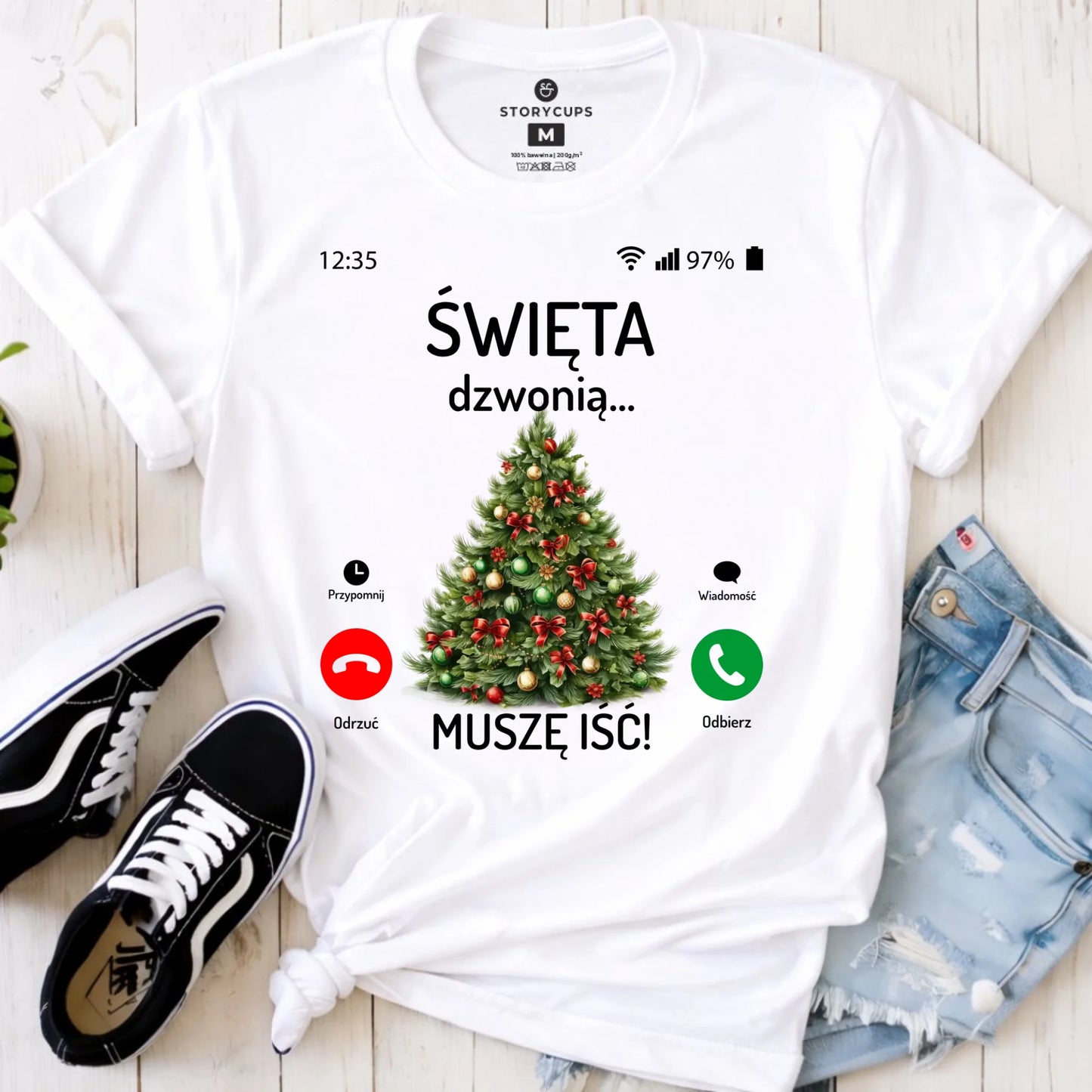 Koszulka damska świąteczna - Choinka Święta dzwonią muszę iść BN124 - StoryCups.pl
