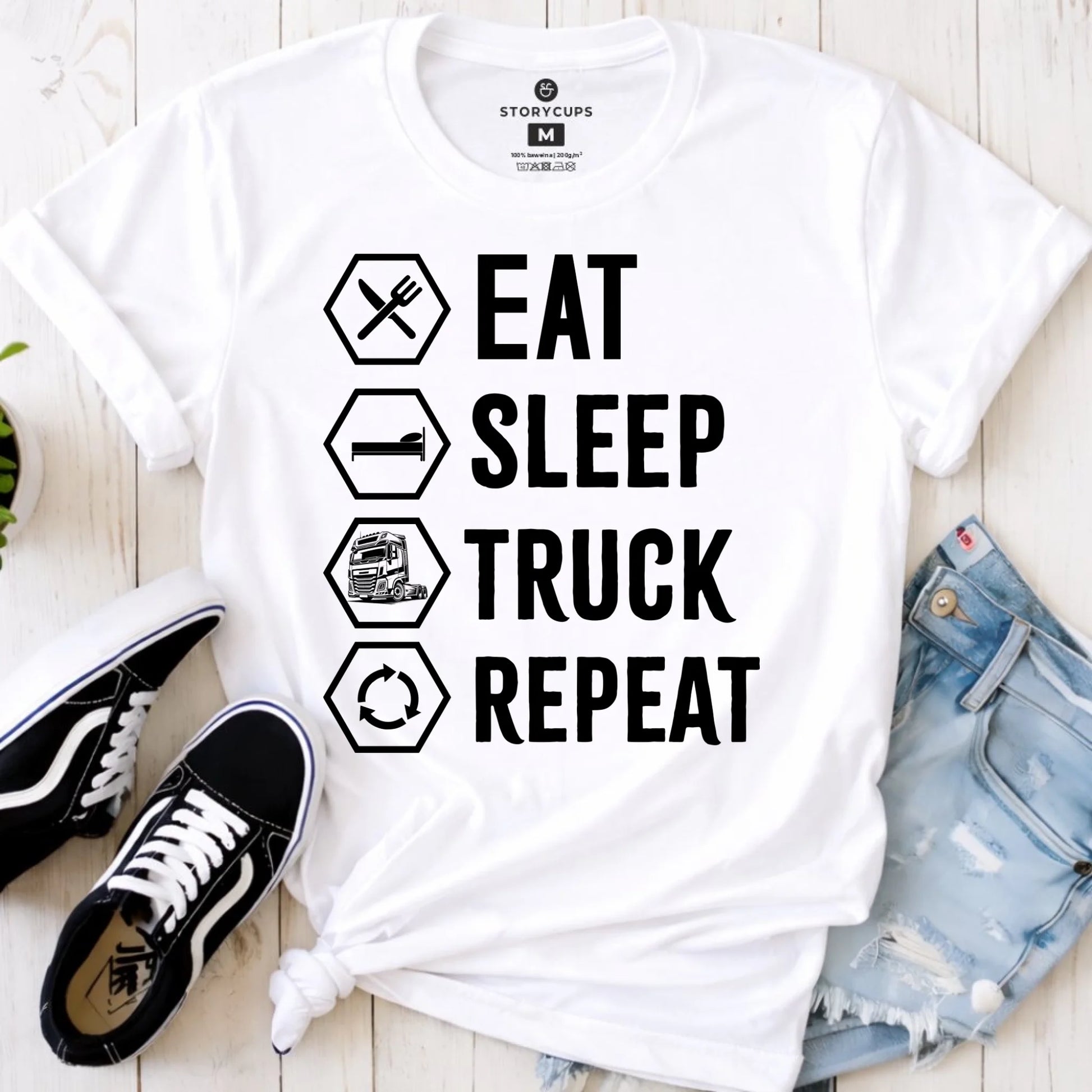 Koszulka damska dla kierowcy ciężarówki - Eat Sleep Truck Repeat ZKT05 - StoryCups.pl
