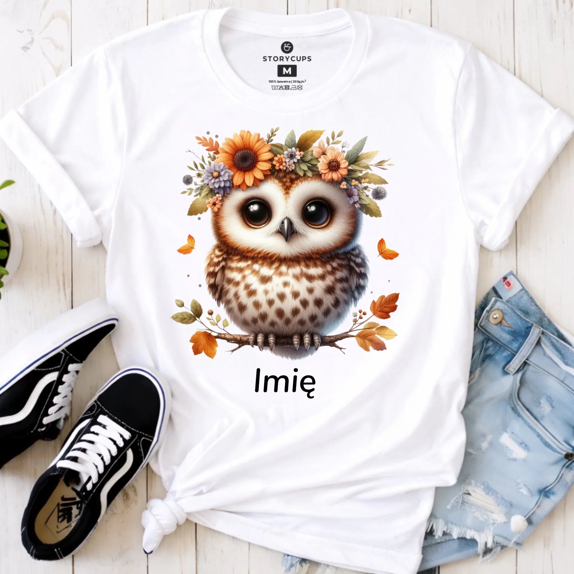 Koszulka damska jesienna - Sowa w kwiatach JS32 - StoryCups.pl