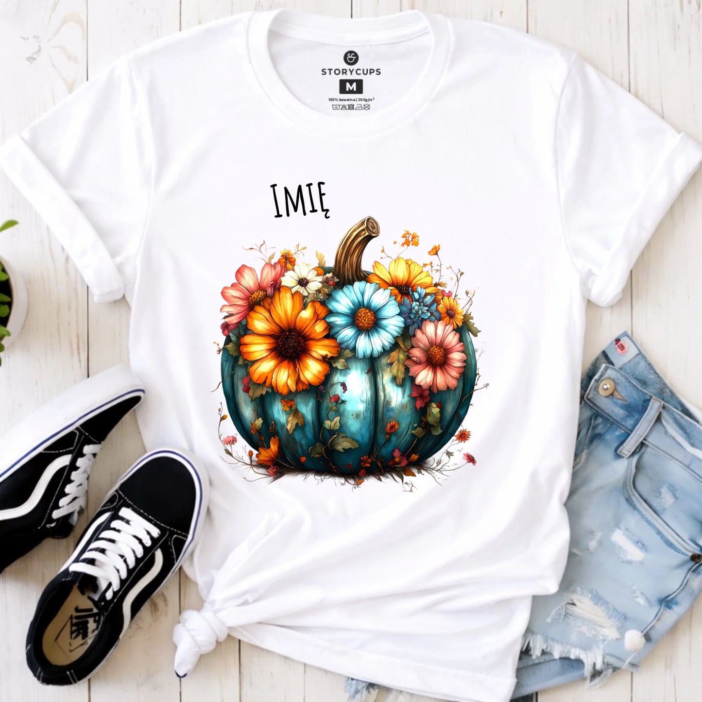 Koszulka damska jesienna - Kwiatowa dynia - personalizowana JS27 - StoryCups.pl