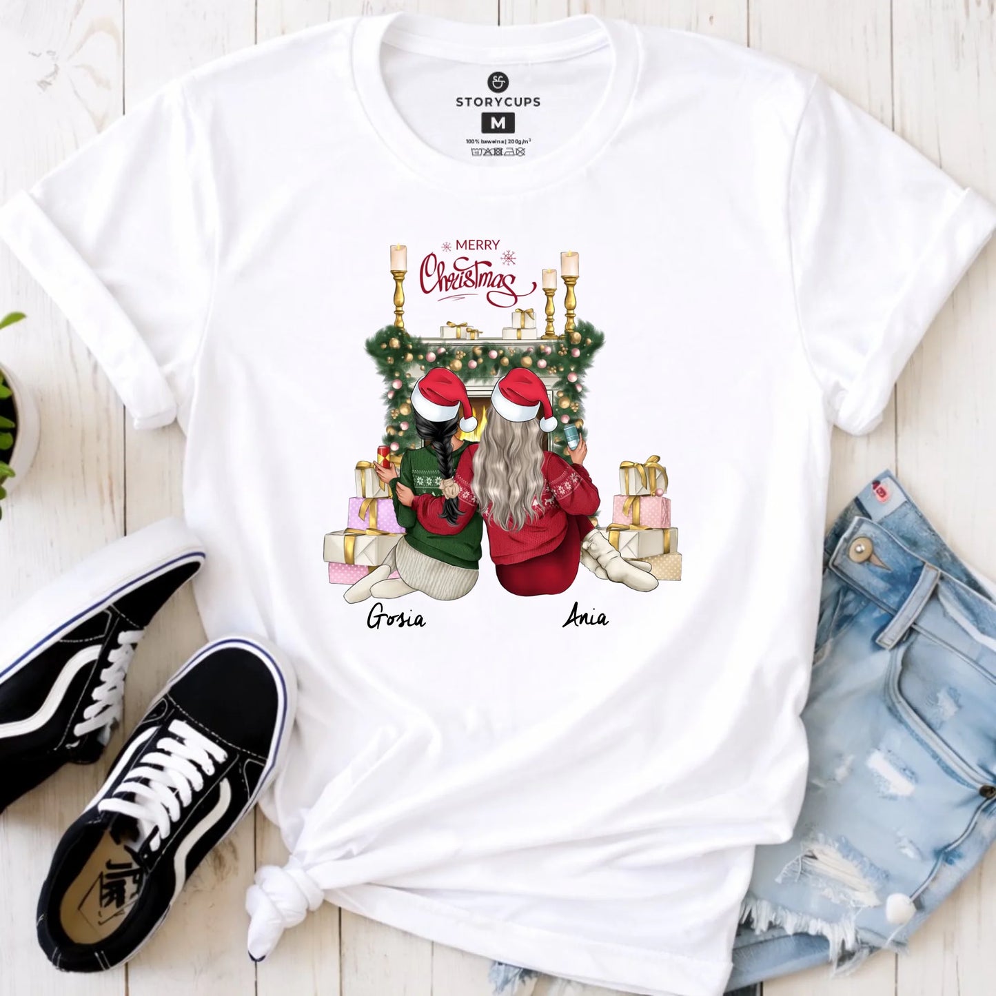 Koszulka damska świąteczna - prezent dla przyjaciółki - personalizowane postacie 2-4 osoby PR04 - StoryCups.pl