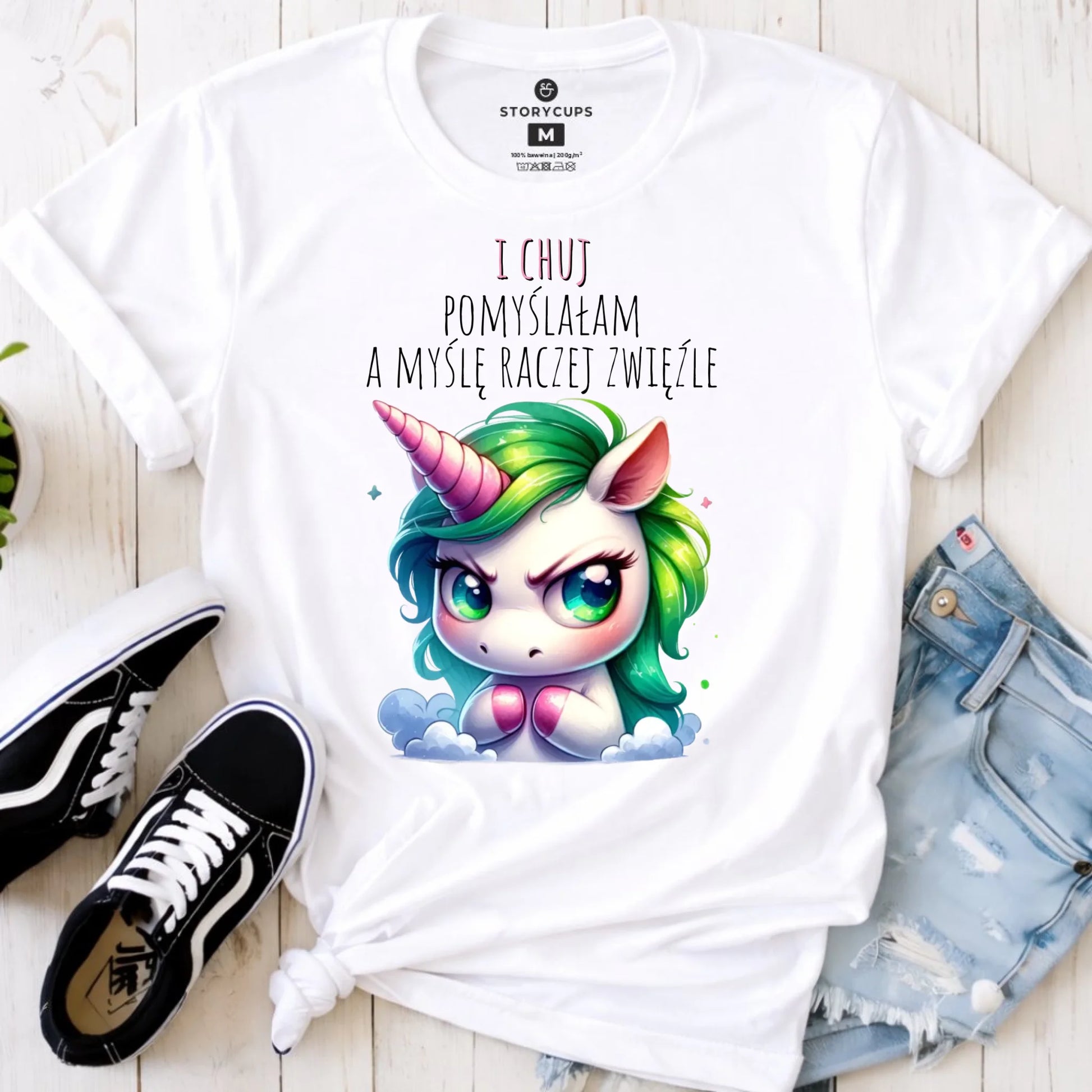 Koszulka damska z jednorożcem – I ch*j pomyślałam – bez cenzury DZ12 - StoryCups.pl