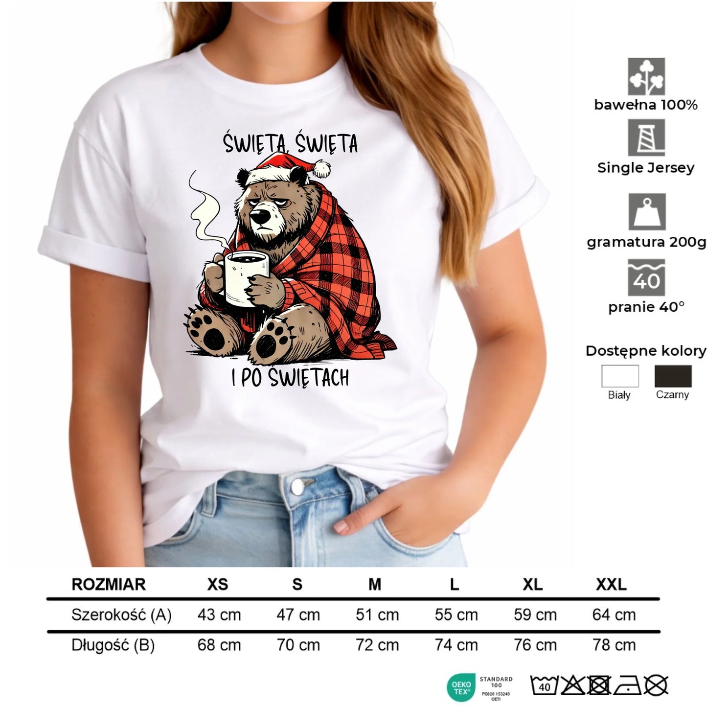 Koszulka damska świąteczna - Miś Święta, święta i po świętach BN16 - StoryCups.pl