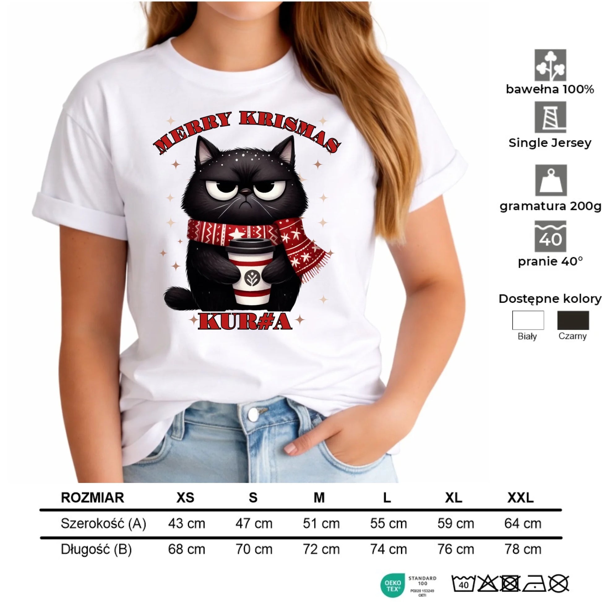Koszulka damska świąteczna - Zburczany kot Merry Krismas kur#a - bez cenzury BN34 - StoryCups.pl