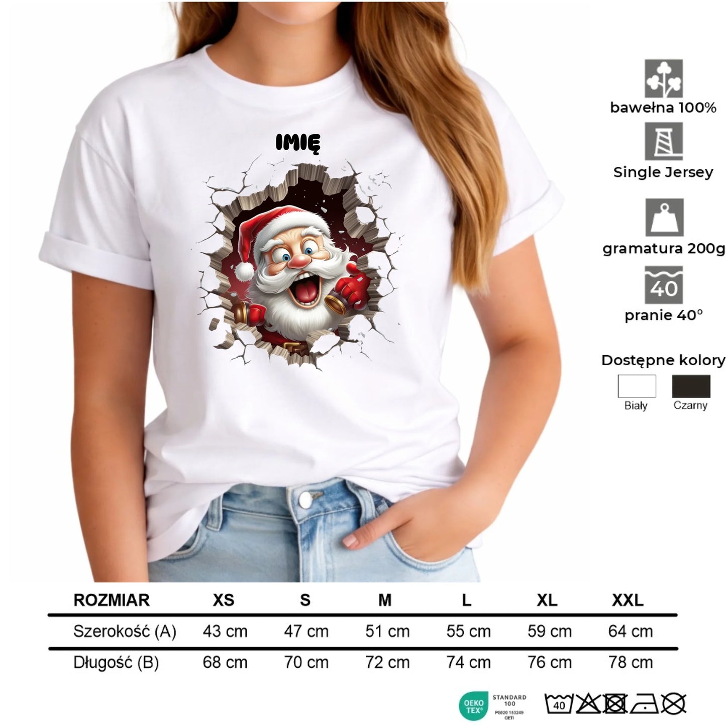 Koszulka damska świąteczna - Mikołaj 3D - personalizowana BN85 - StoryCups.pl