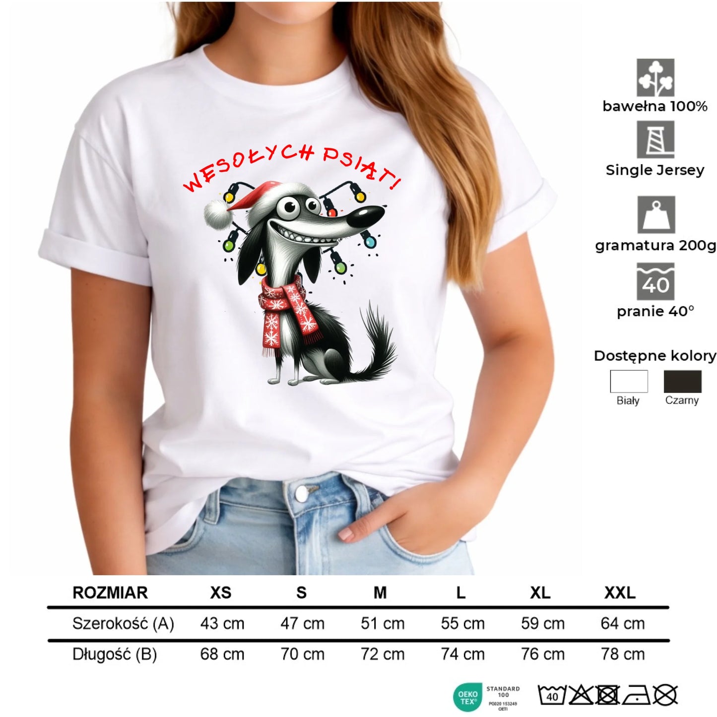 Koszulka damska świąteczna - Pies Wesołych psiąt BN140 - StoryCups.pl