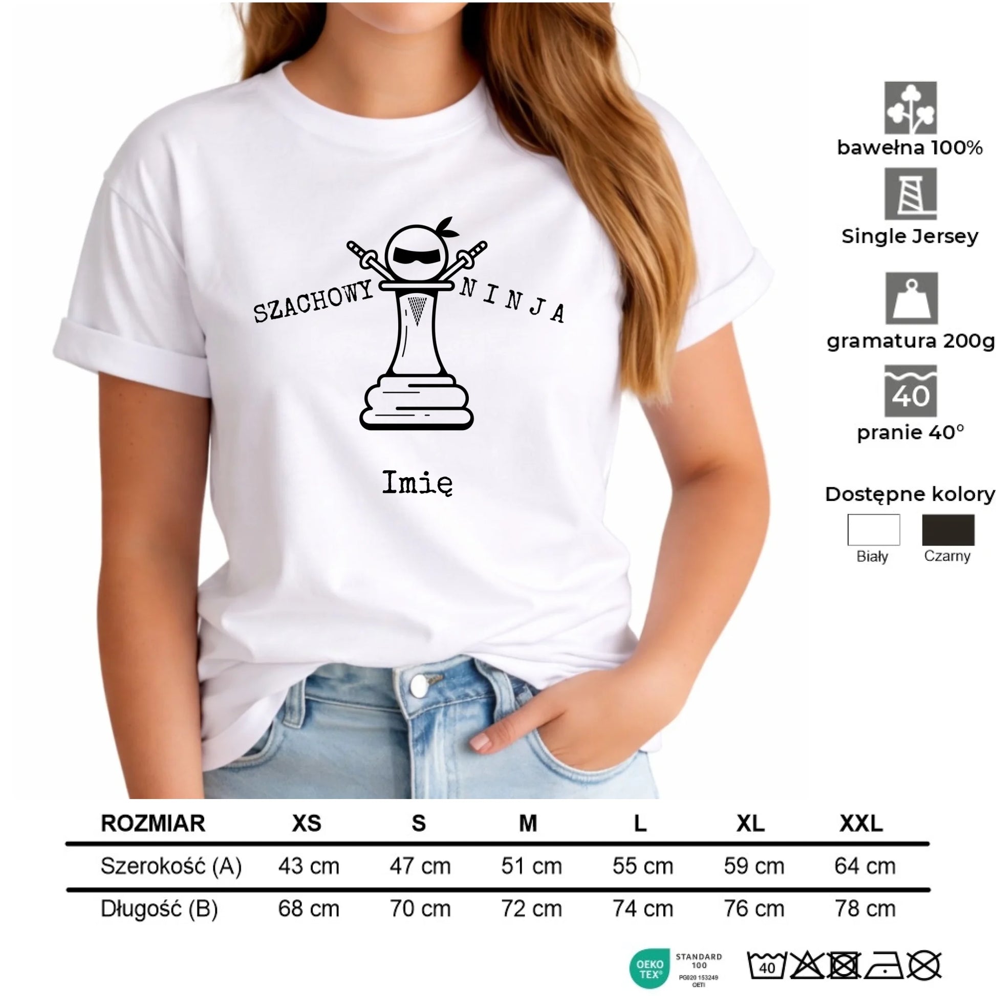 Koszulka damska dla szachisty - Szachowy ninja - personalizowana HSZ01 - StoryCups.pl