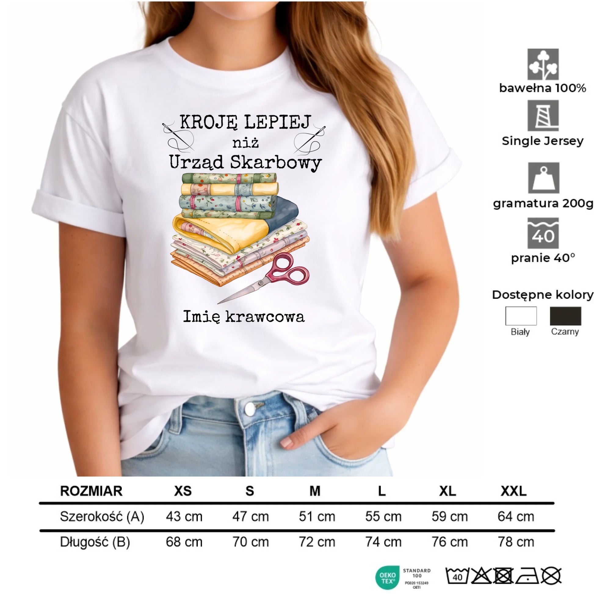 Koszulka damska szyciowa dla krawcowej - Kroję lepiej niż US - personalizowana HS33 - StoryCups.pl