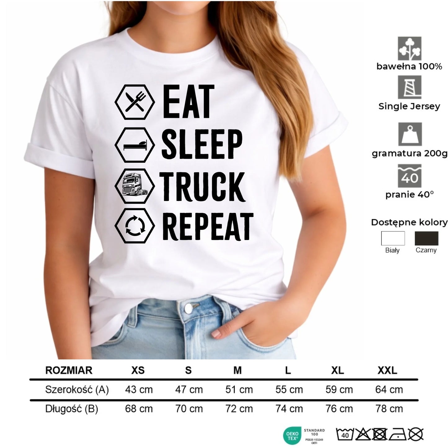 Koszulka damska dla kierowcy ciężarówki - Eat Sleep Truck Repeat ZKT05 - StoryCups.pl
