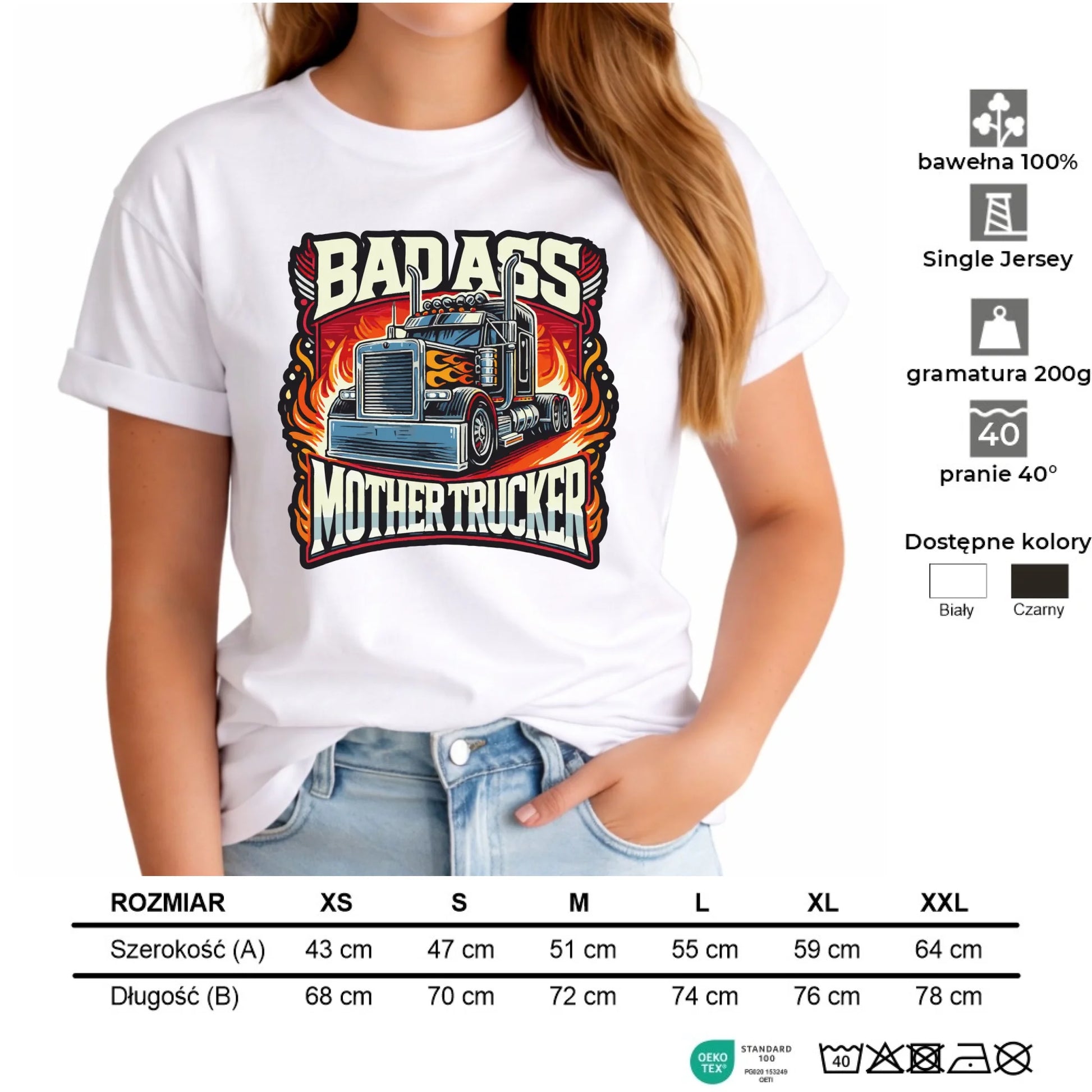 Koszulka damska dla kierowcy tira - Badass Mother Trucker ZKT04 - StoryCups.pl