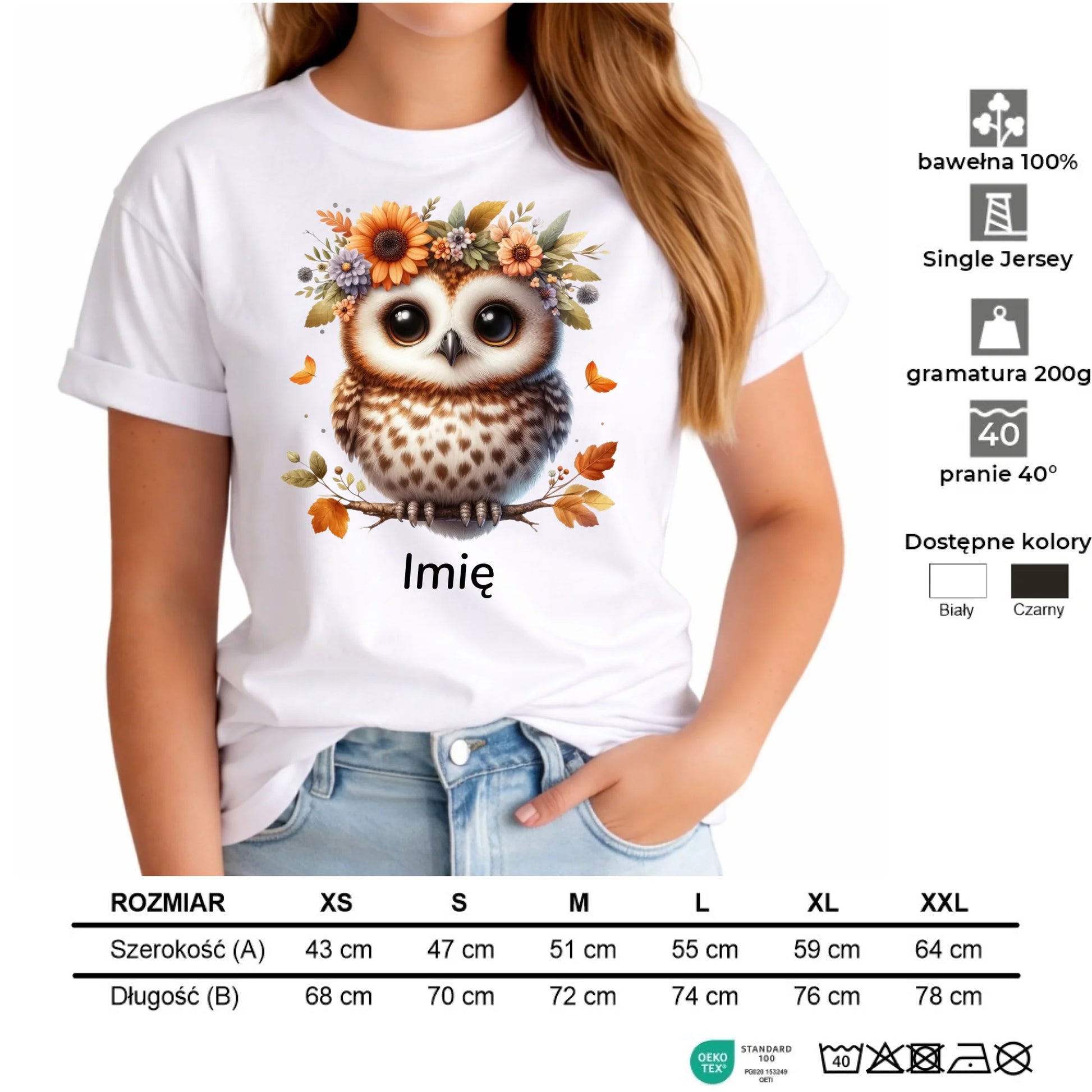 Koszulka damska jesienna - Sowa w kwiatach JS32 - StoryCups.pl