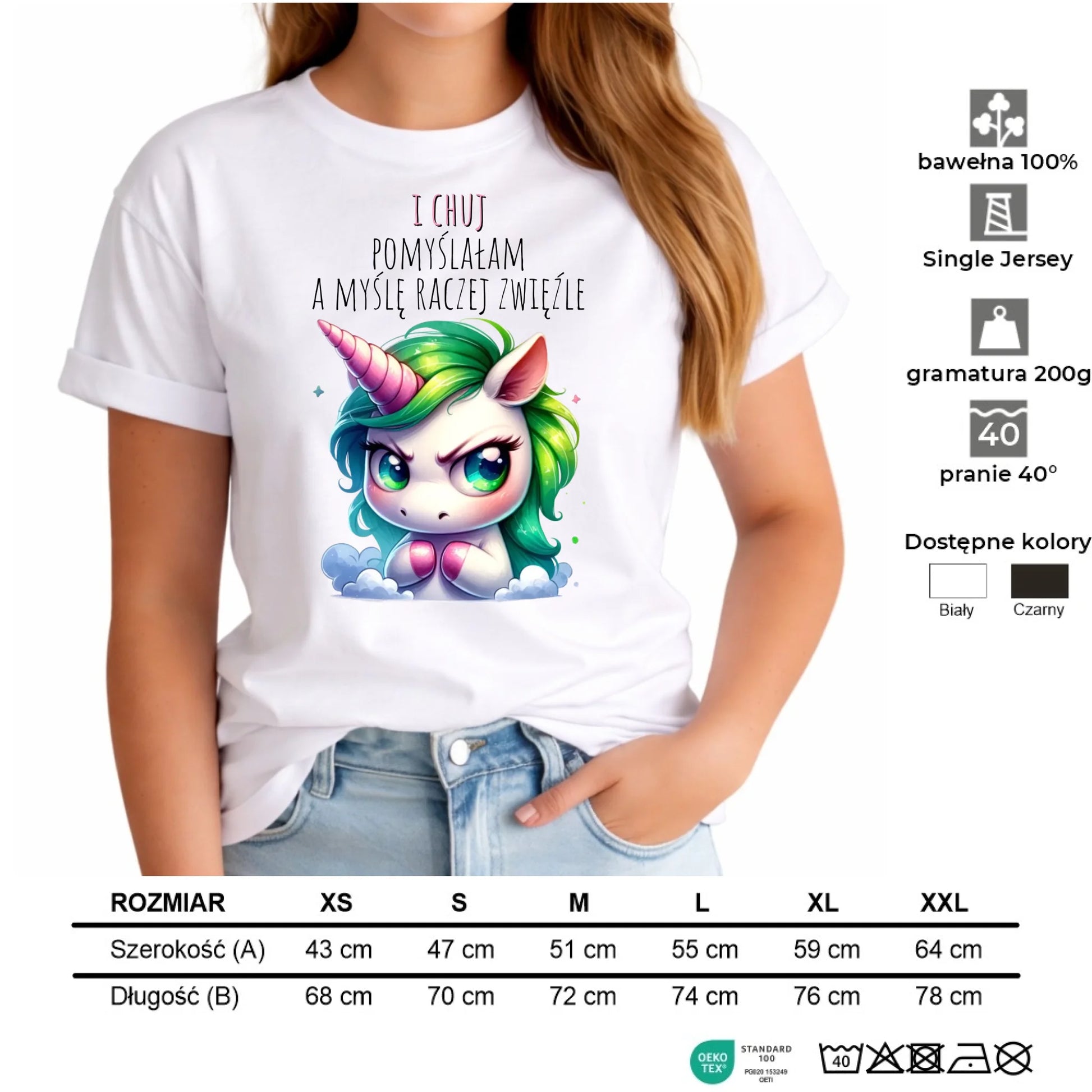 Koszulka damska z jednorożcem – I ch*j pomyślałam – bez cenzury DZ12 - StoryCups.pl