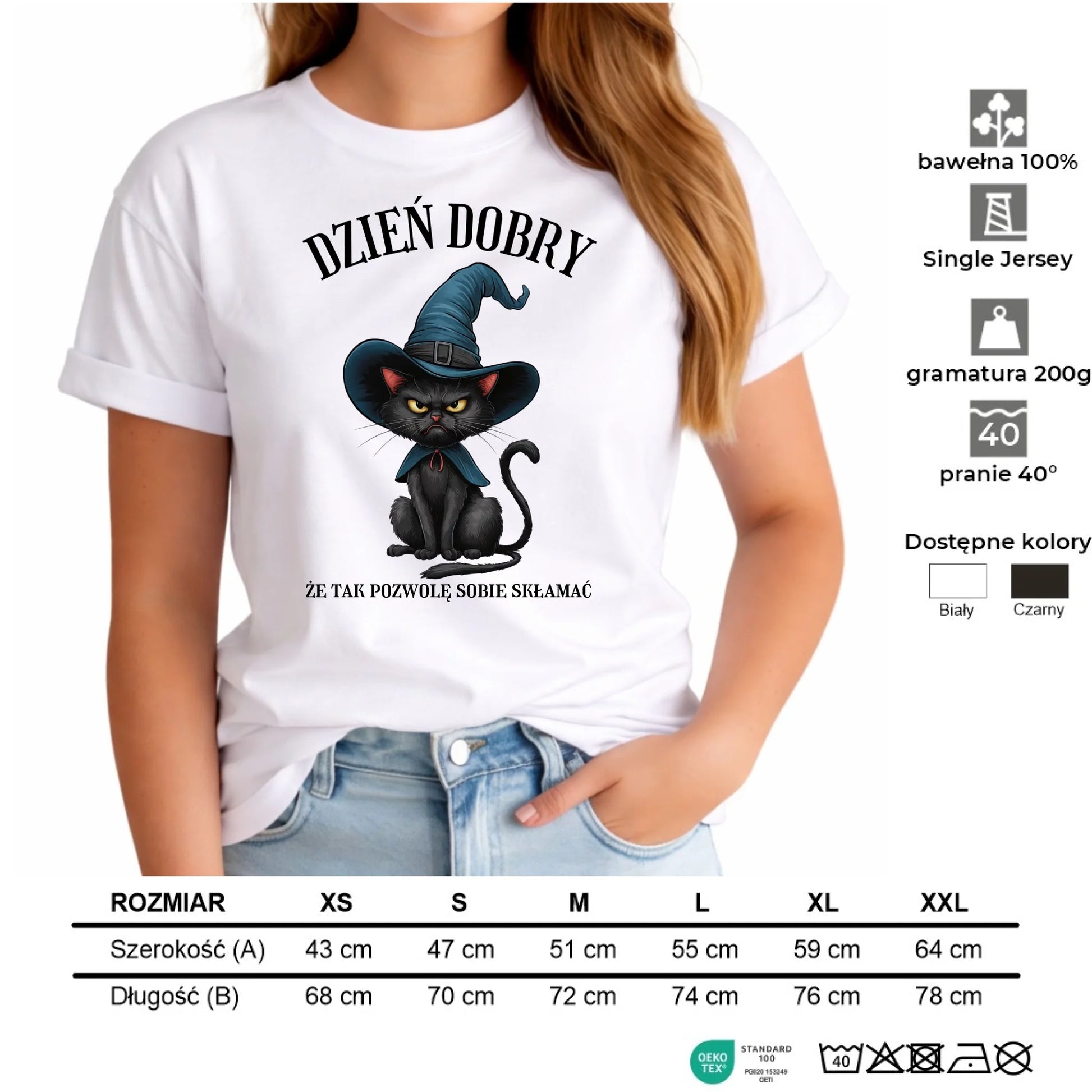 Koszulka damska na Halloween - Kot Czarownicy - Dzień dobry, że tak skłamię HL27 - StoryCups.pl