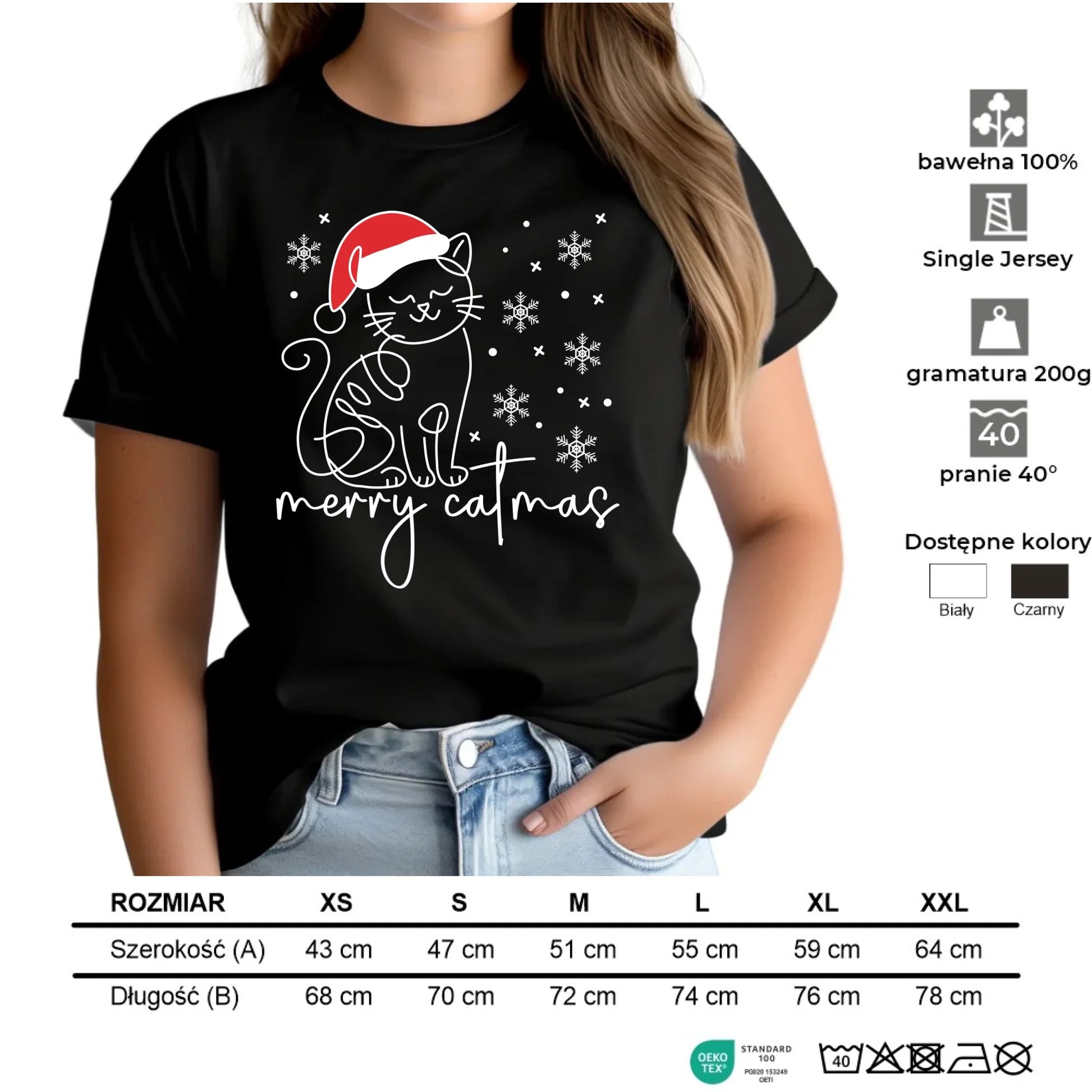Koszulka damska świąteczna - prezent dla kociary - Merry catmas BN151 - StoryCups.pl
