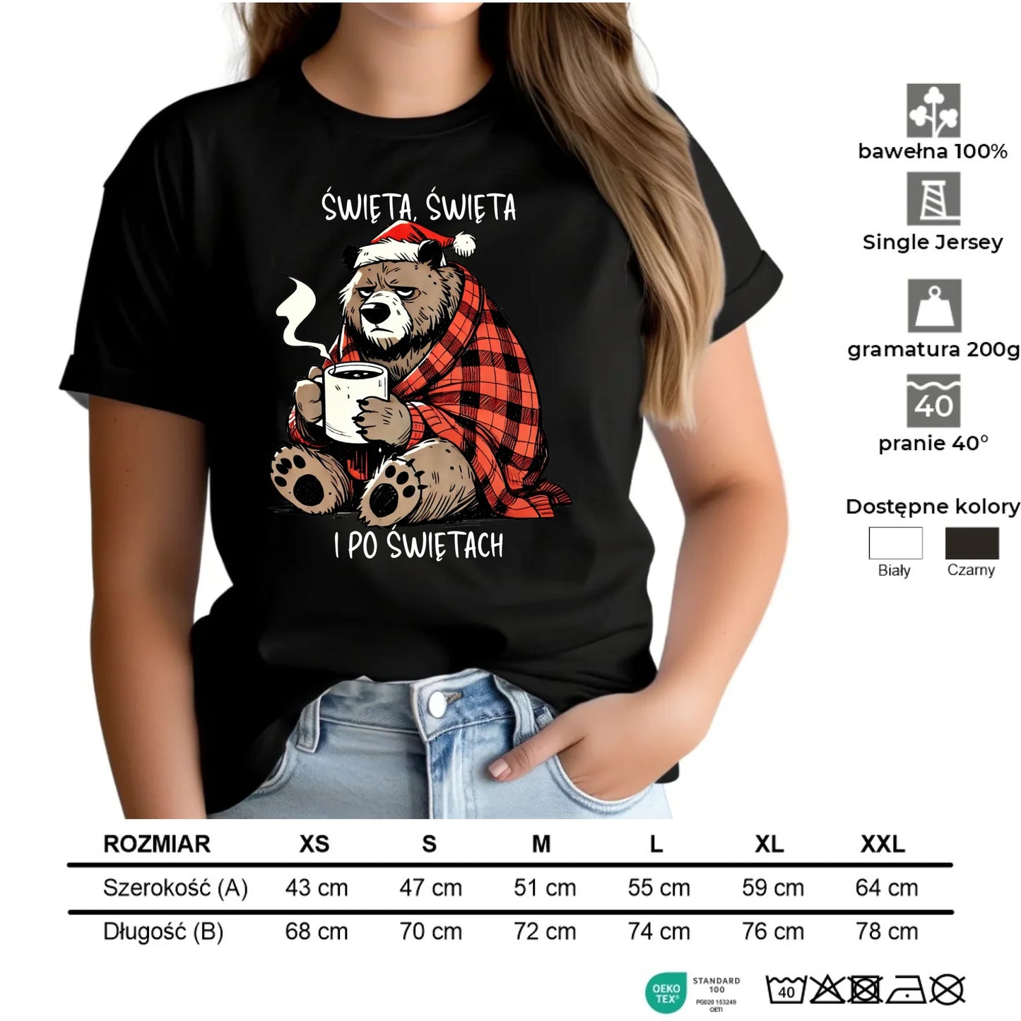 Koszulka damska świąteczna - Miś Święta, święta i po świętach BN16 - StoryCups.pl