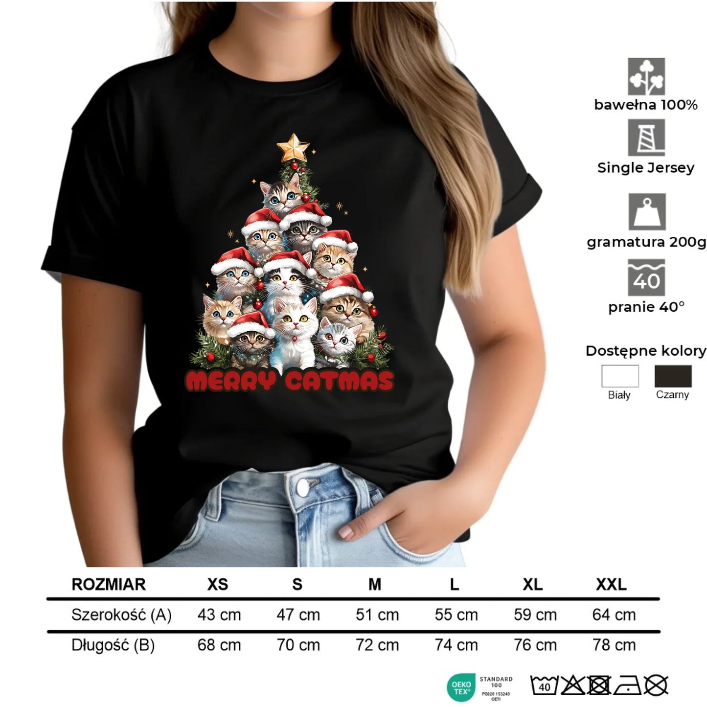 Koszulka damska świąteczna - Kocia choinka Merry Catmas BN20 - StoryCups.pl