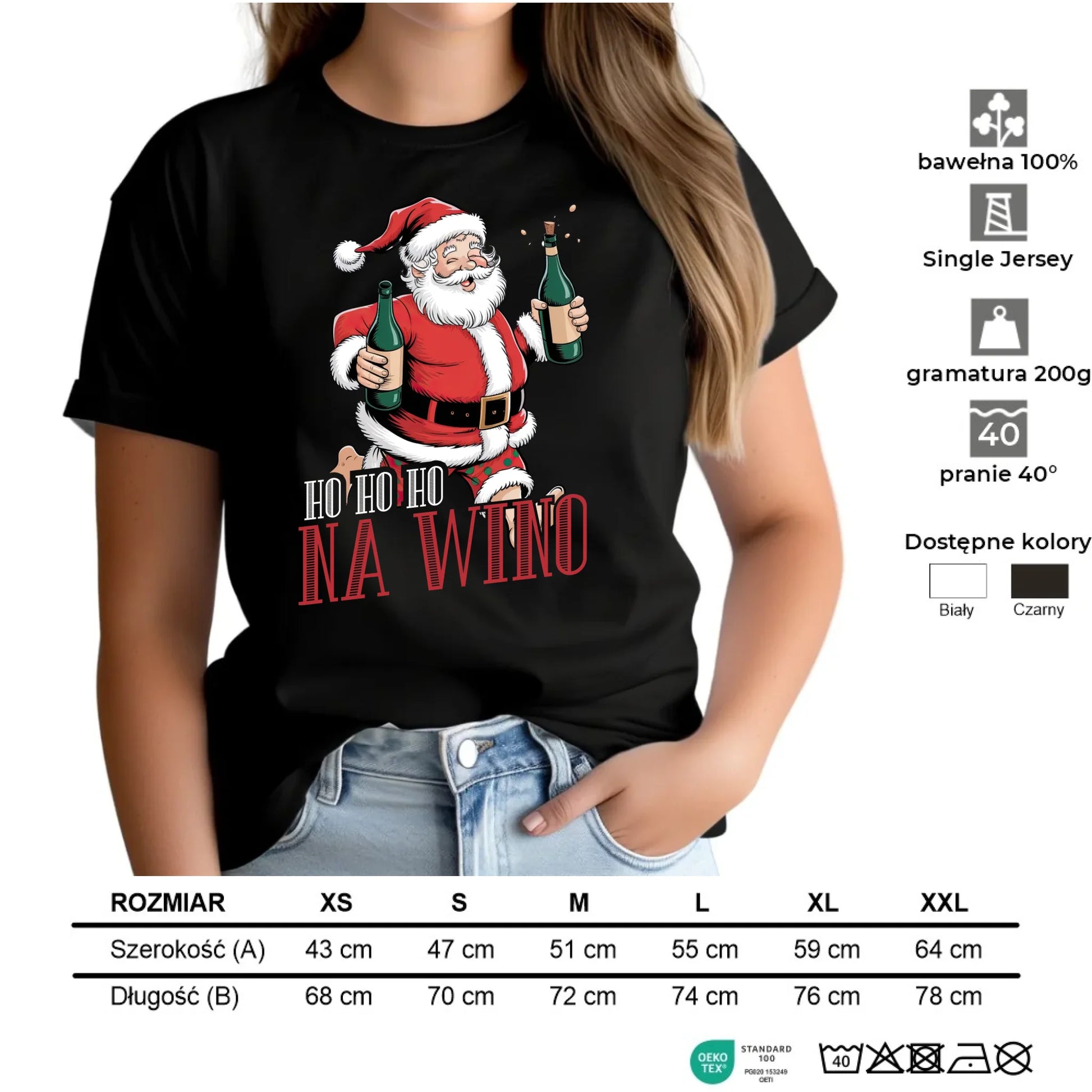 Koszulka damska świąteczna - Mikołaj Ho ho ho na wino BN61 - StoryCups.pl