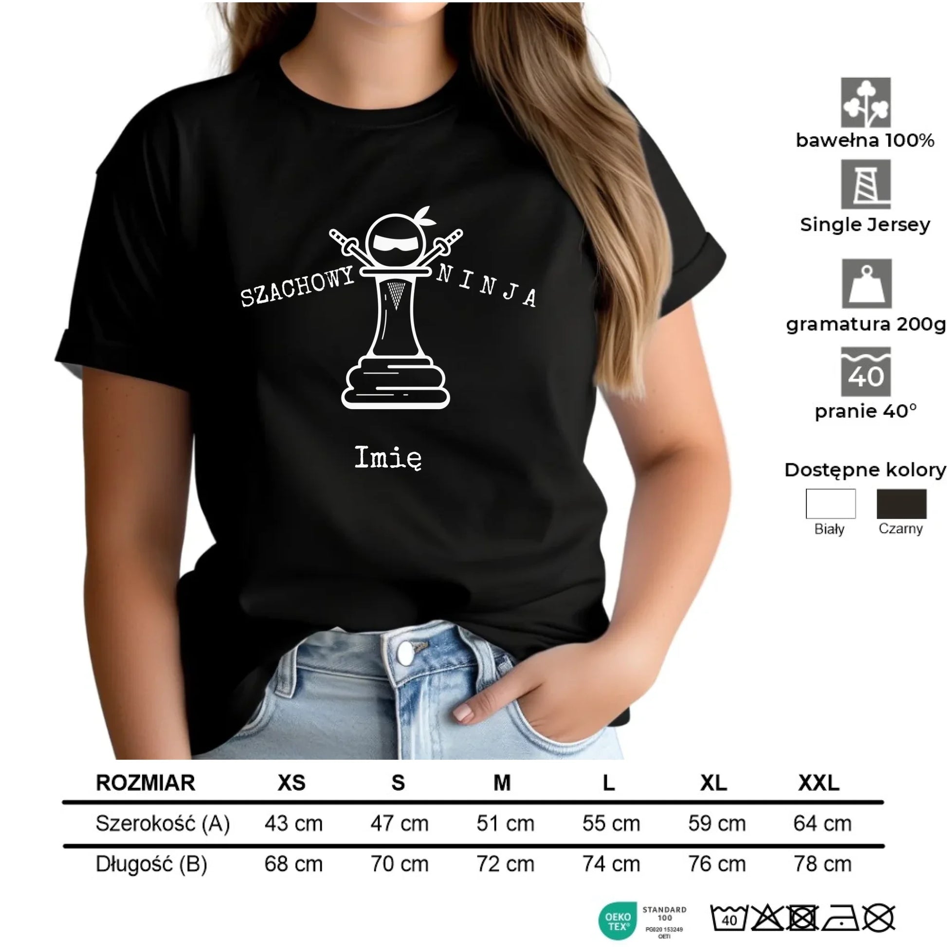 Koszulka damska dla szachisty - Szachowy ninja - personalizowana HSZ01 - StoryCups.pl