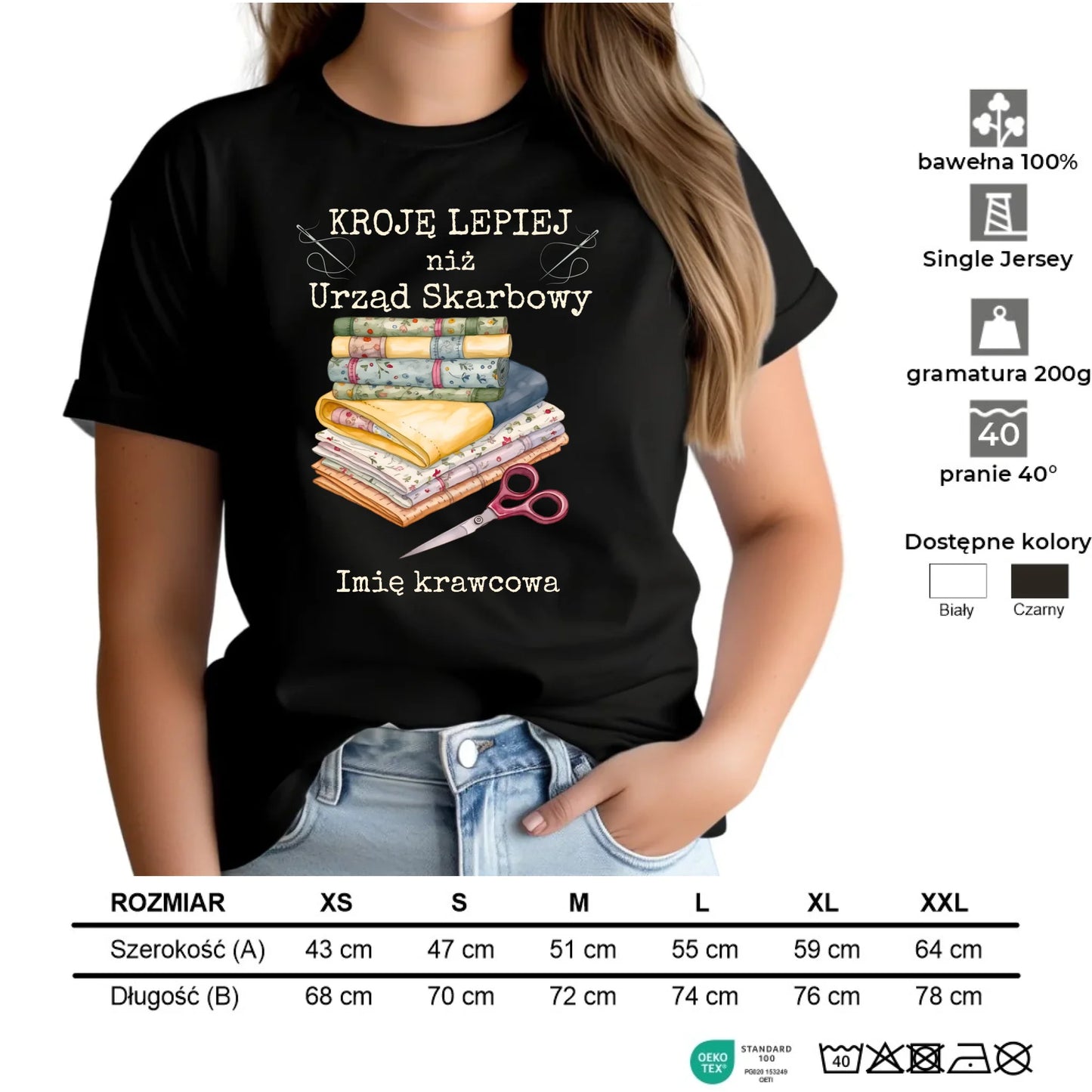 Koszulka damska szyciowa dla krawcowej - Kroję lepiej niż US - personalizowana HS33 - StoryCups.pl