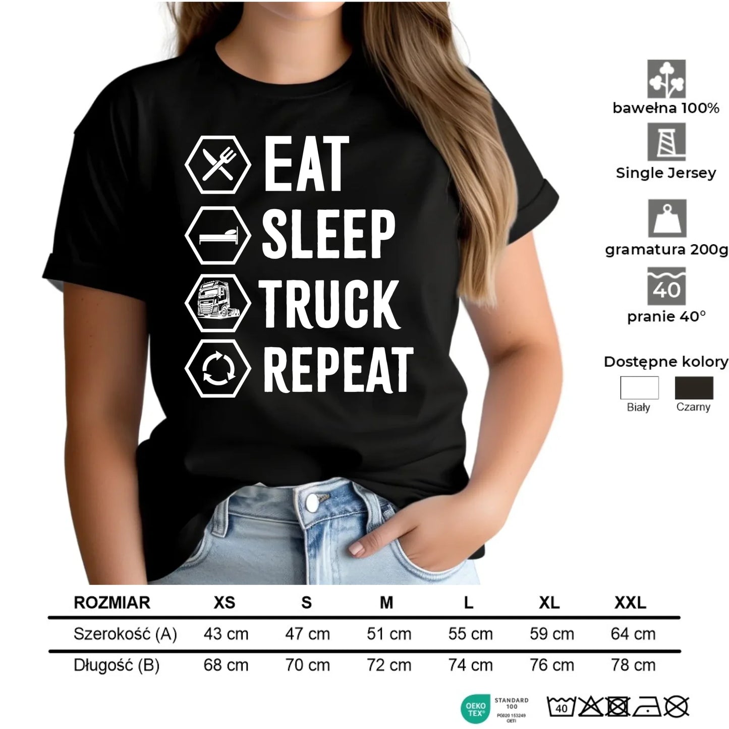 Koszulka damska dla kierowcy ciężarówki - Eat Sleep Truck Repeat ZKT05 - StoryCups.pl