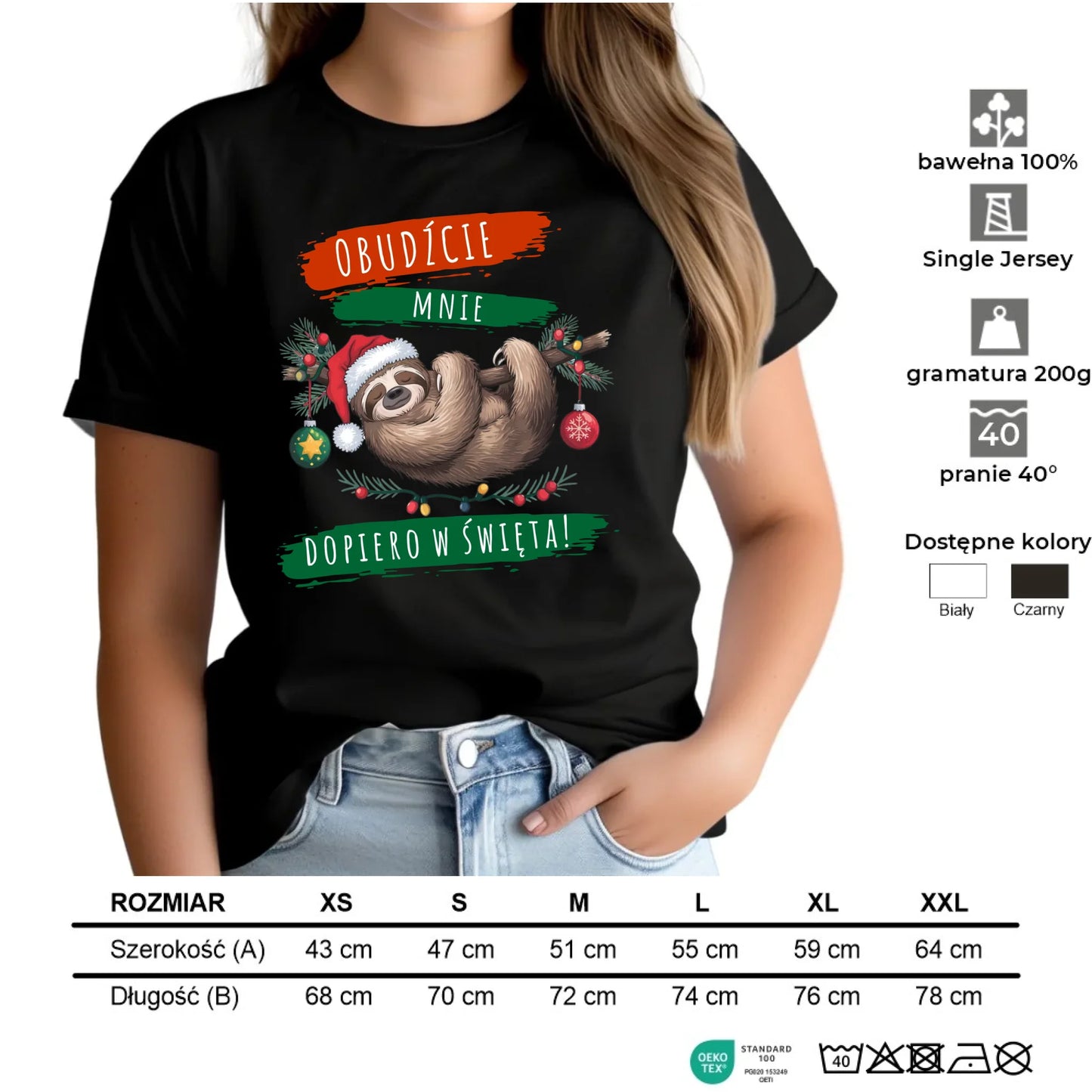 Koszulka damska świąteczna - Leniwiec - Obudźcie mnie dopiero w święta BN02 - StoryCups.pl