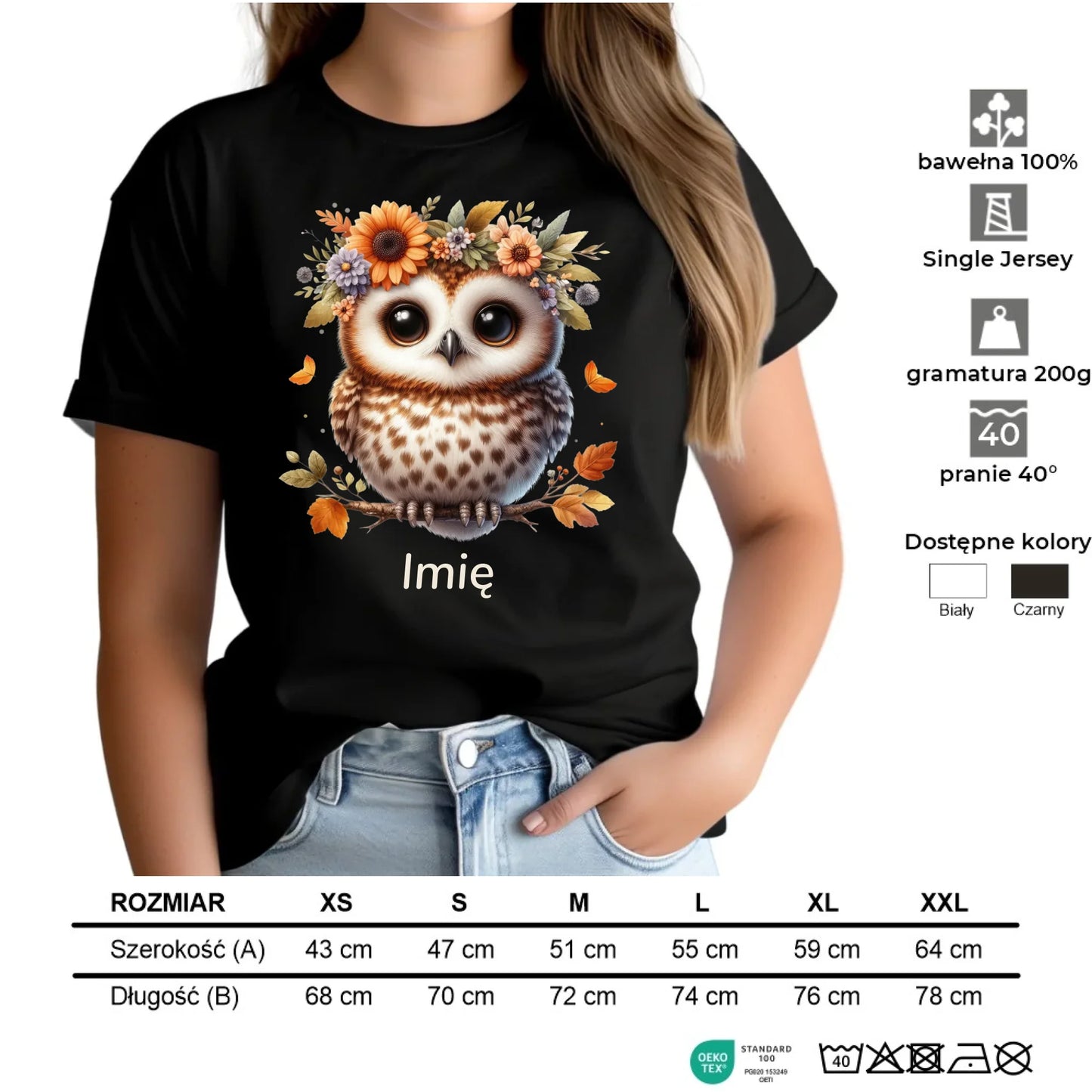 Koszulka damska jesienna - Sowa w kwiatach JS32 - StoryCups.pl