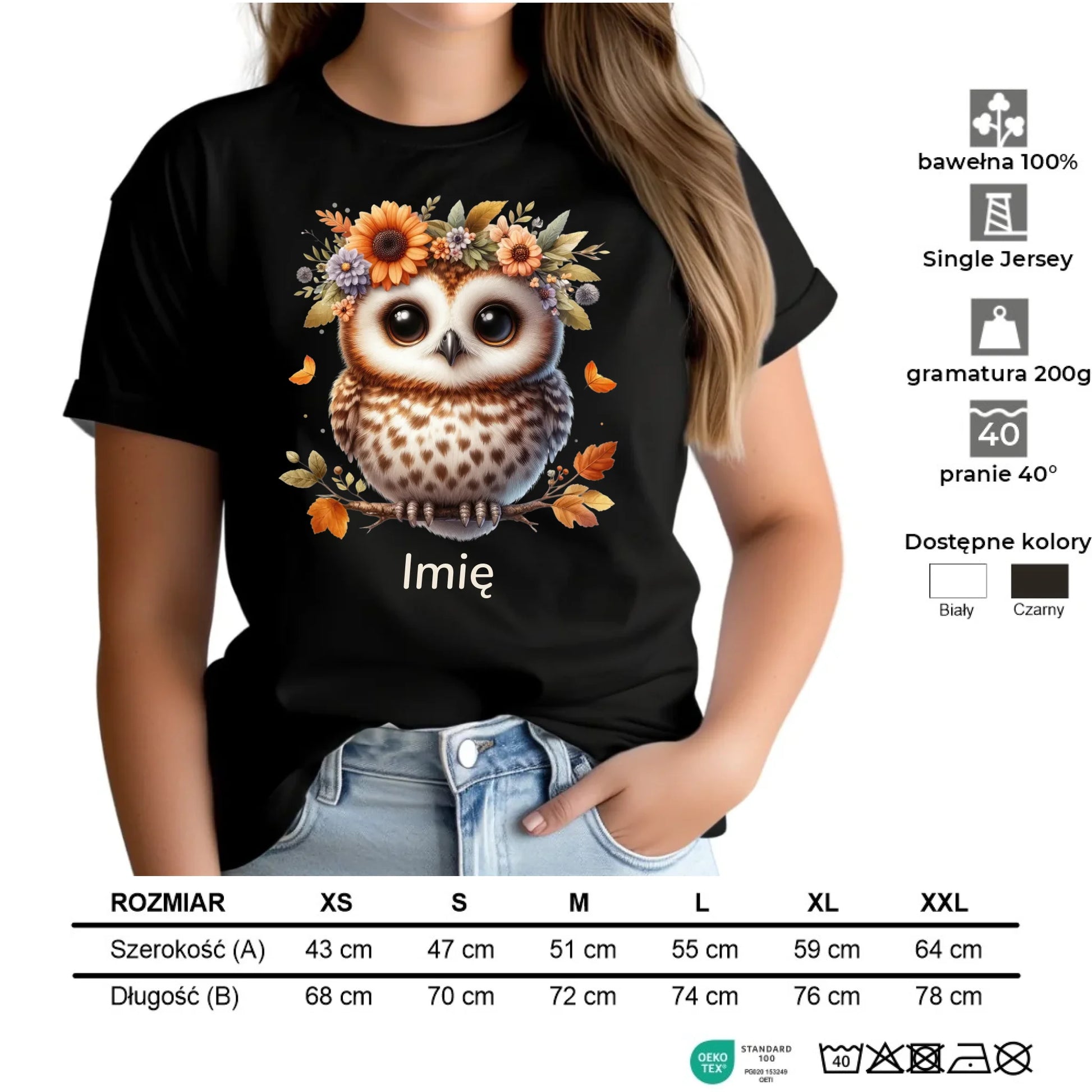 Koszulka damska jesienna - Sowa w kwiatach JS32 - StoryCups.pl
