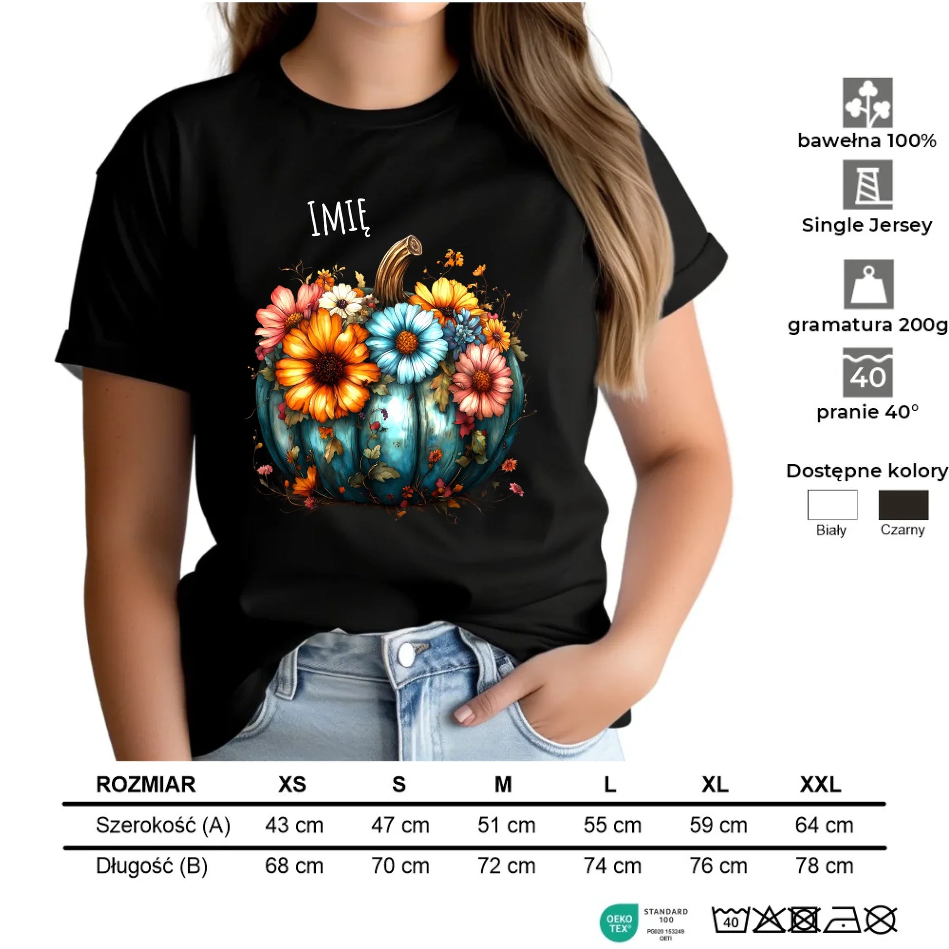 Koszulka damska jesienna - Kwiatowa dynia - personalizowana JS27 - StoryCups.pl