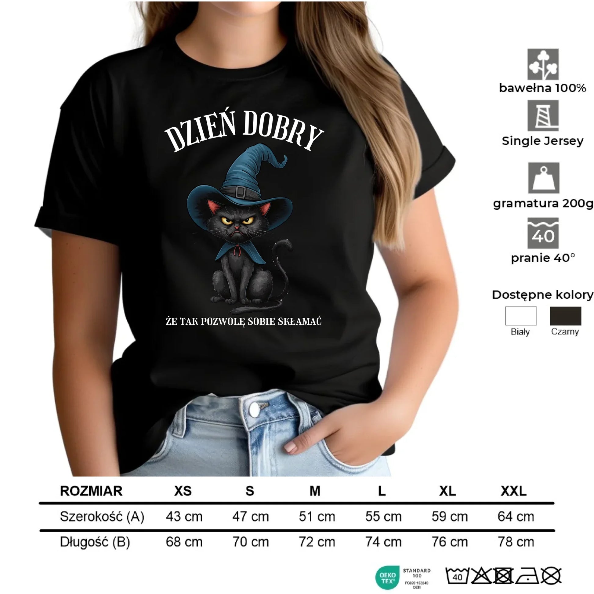 Koszulka damska na Halloween - Kot Czarownicy - Dzień dobry, że tak skłamię HL27 - StoryCups.pl