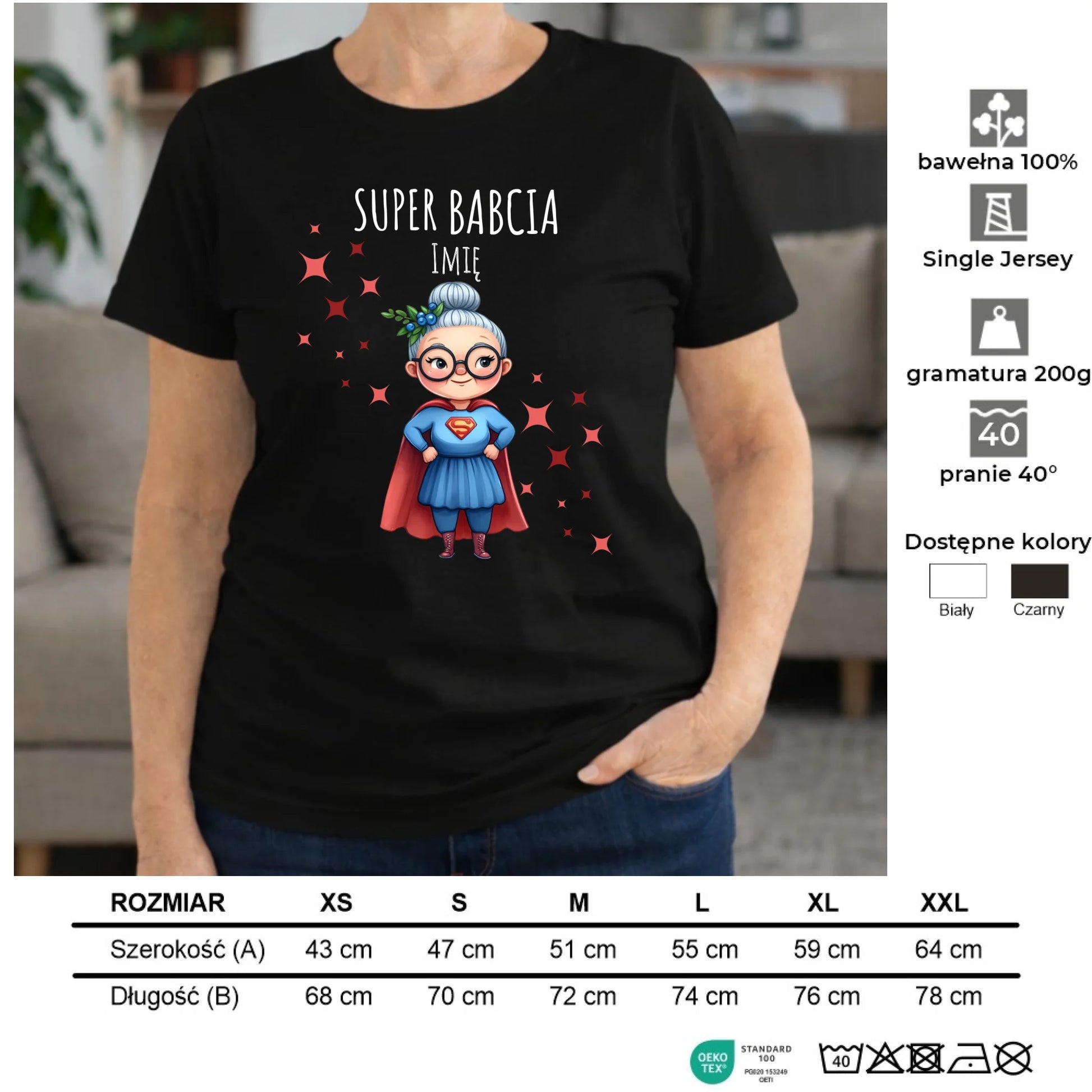Koszulka dla babci - Super Babcia - personalizowana B02 - StoryCups.pl