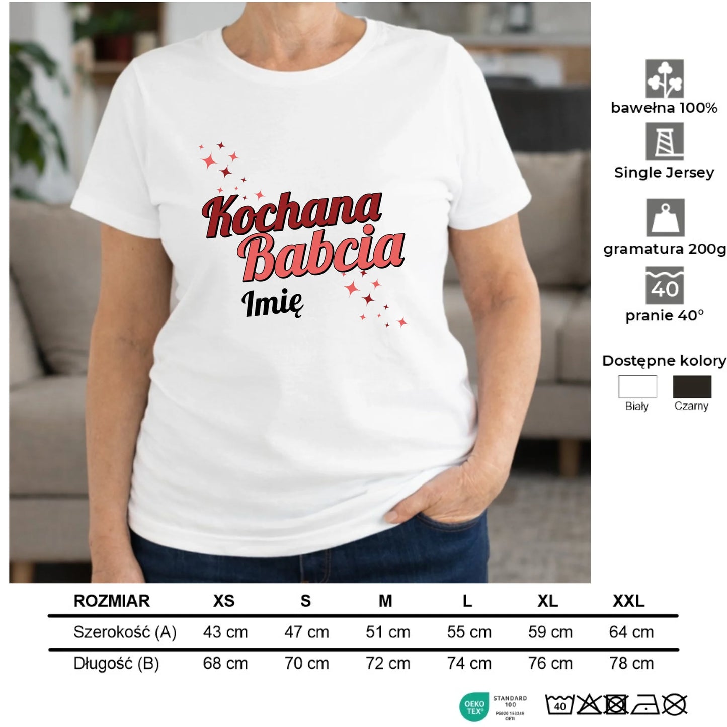 Koszulka dla babci - Kochana Babcia - personalizowana B05 - StoryCups.pl