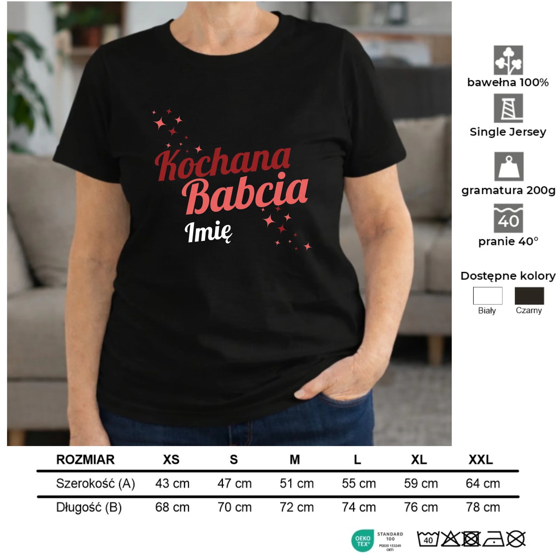 Koszulka dla babci - Kochana Babcia - personalizowana B05 - StoryCups.pl