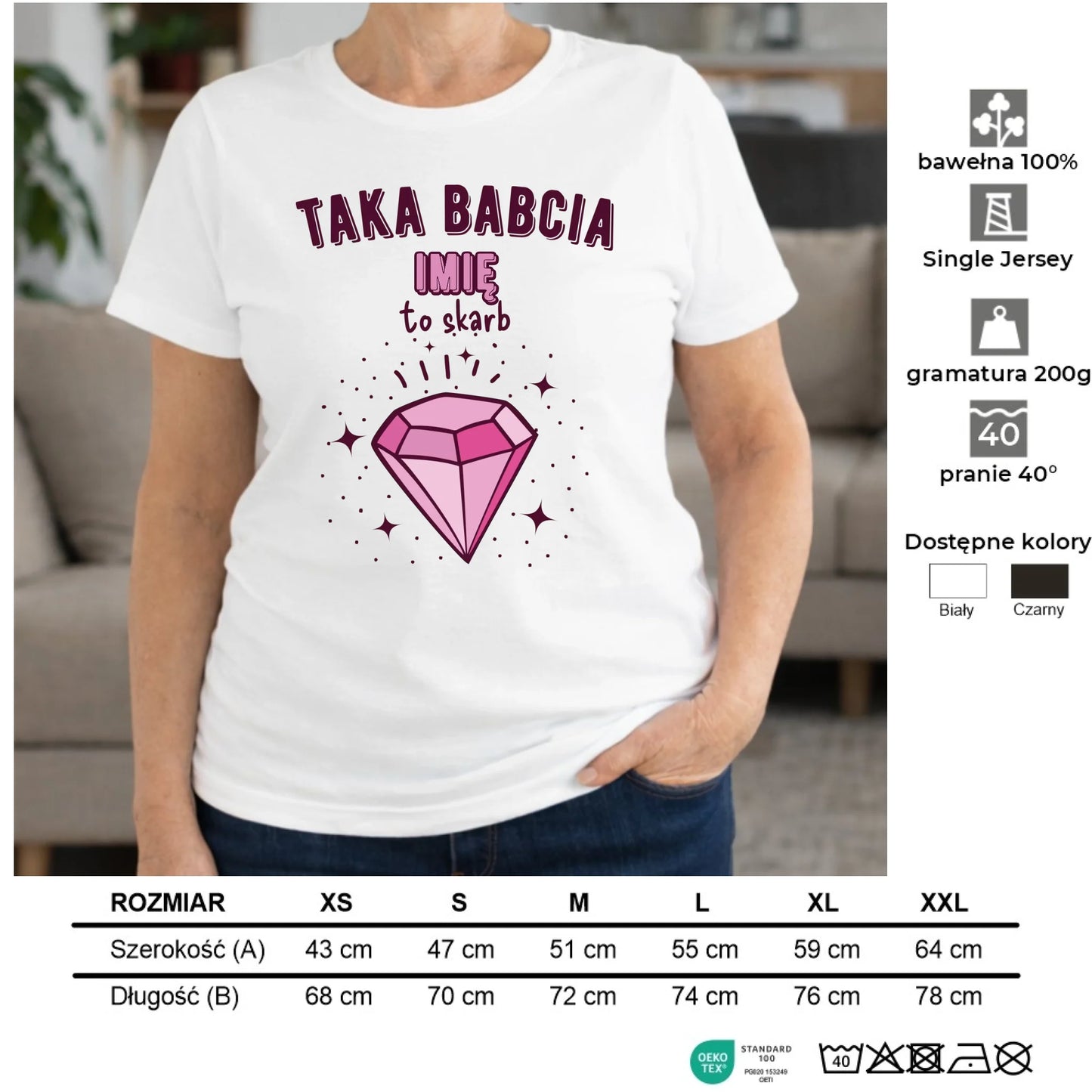 Koszulka dla babci - Taka Babcia to skarb - personalizowana B06 - StoryCups.pl