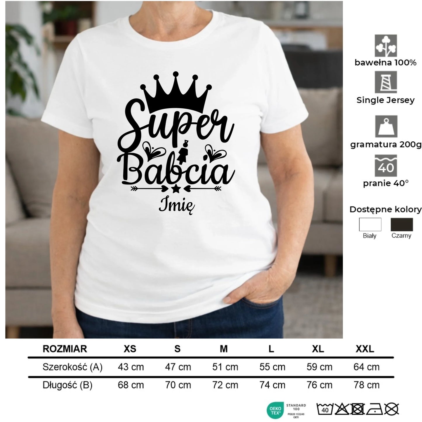 Koszulka dla babci - Super Babcia - personalizowana B03 - StoryCups.pl