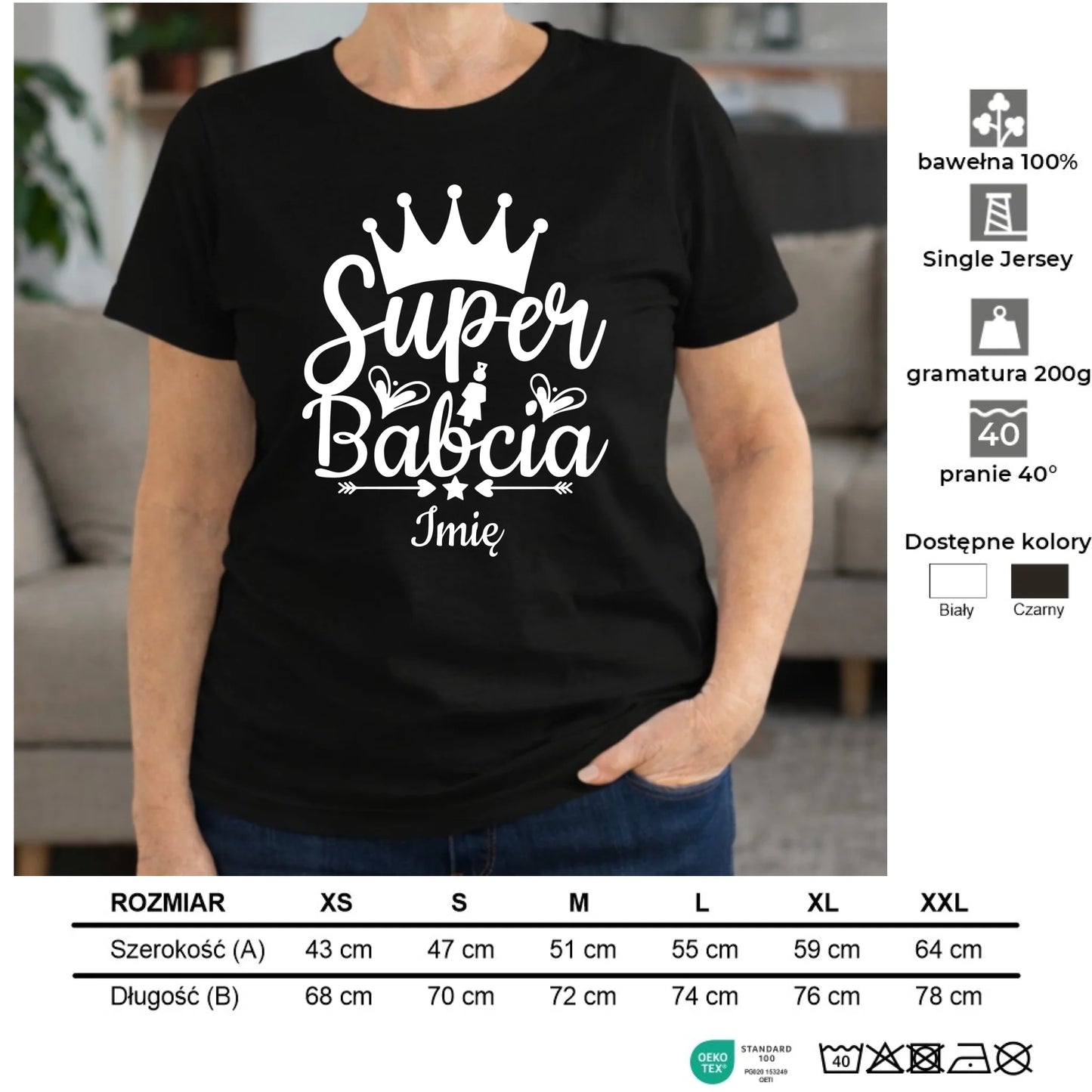 Koszulka dla babci - Super Babcia - personalizowana B03 - StoryCups.pl