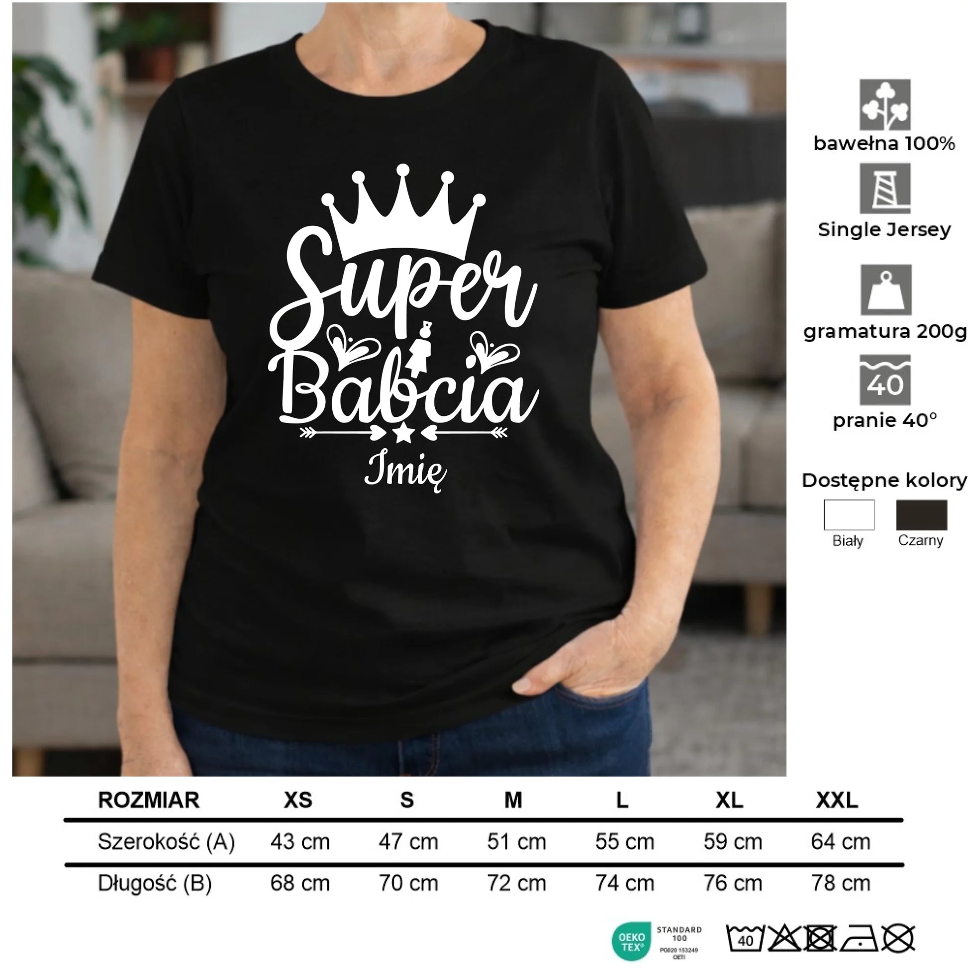 Koszulka dla babci - Super Babcia - personalizowana B03 - StoryCups.pl