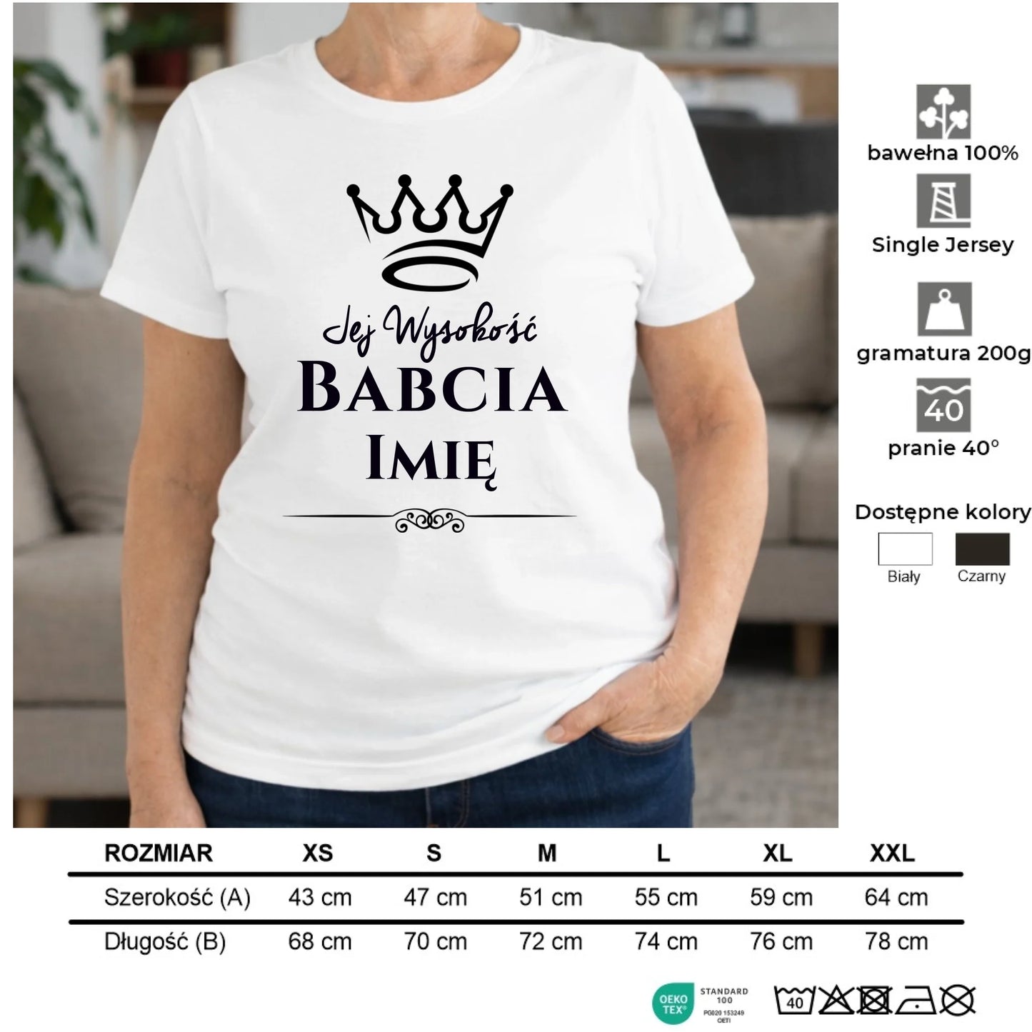 Koszulka dla babci - Jej Wysokość Babcia - personalizowana B11 - StoryCups.pl