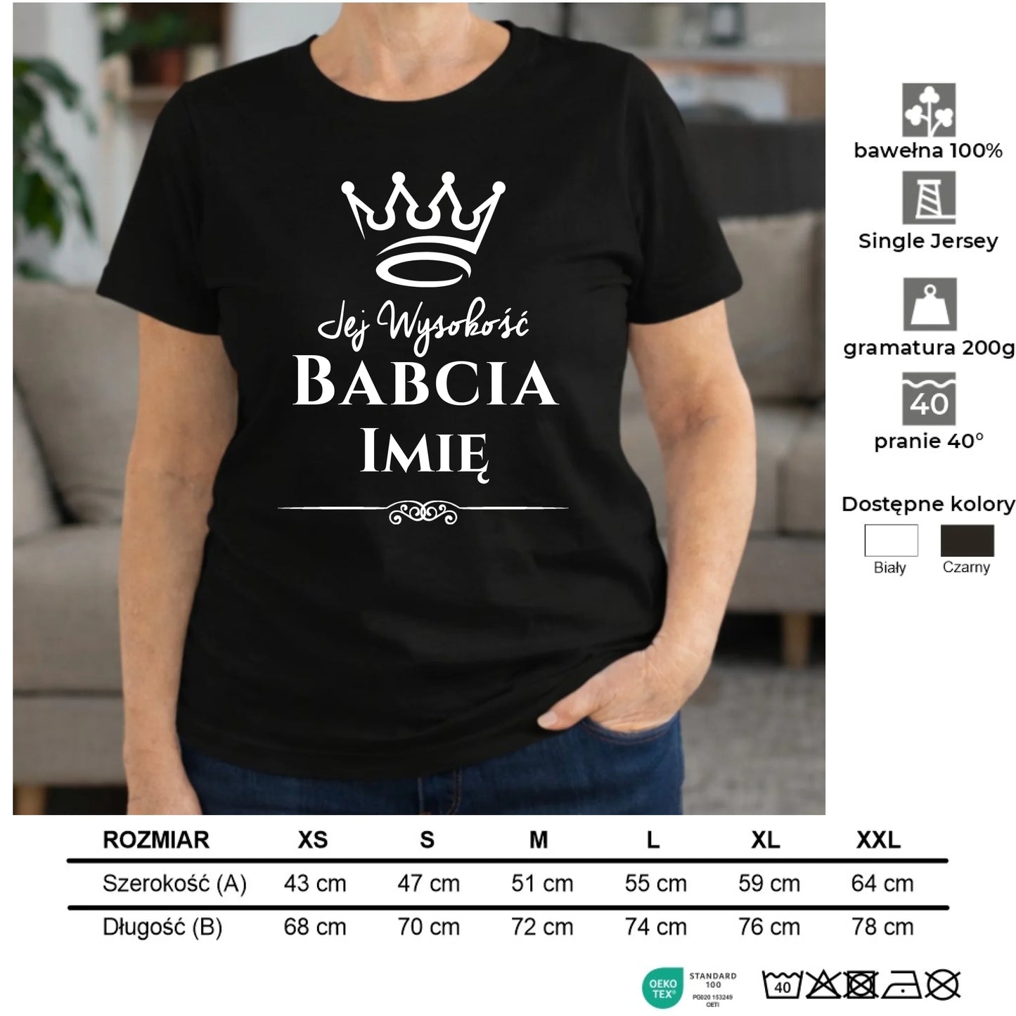 Koszulka dla babci - Jej Wysokość Babcia - personalizowana B11 - StoryCups.pl