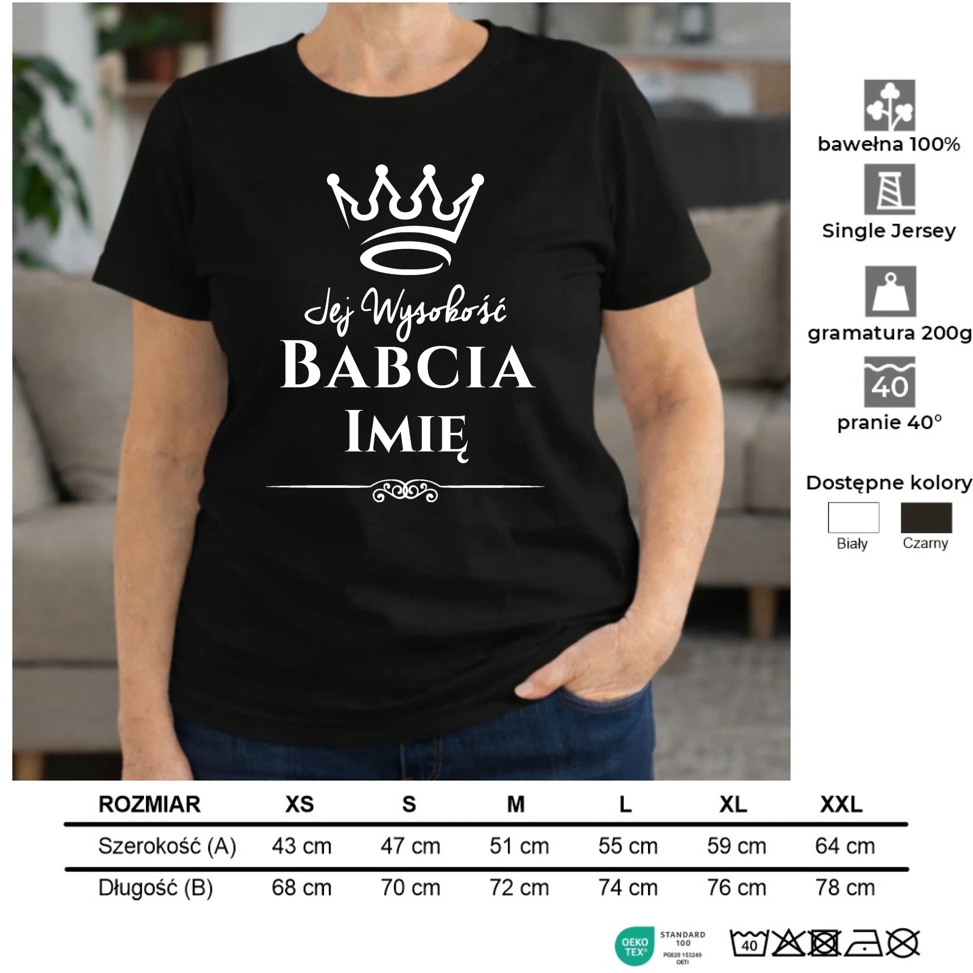 Koszulka dla babci - Jej Wysokość Babcia - personalizowana B11 - StoryCups.pl